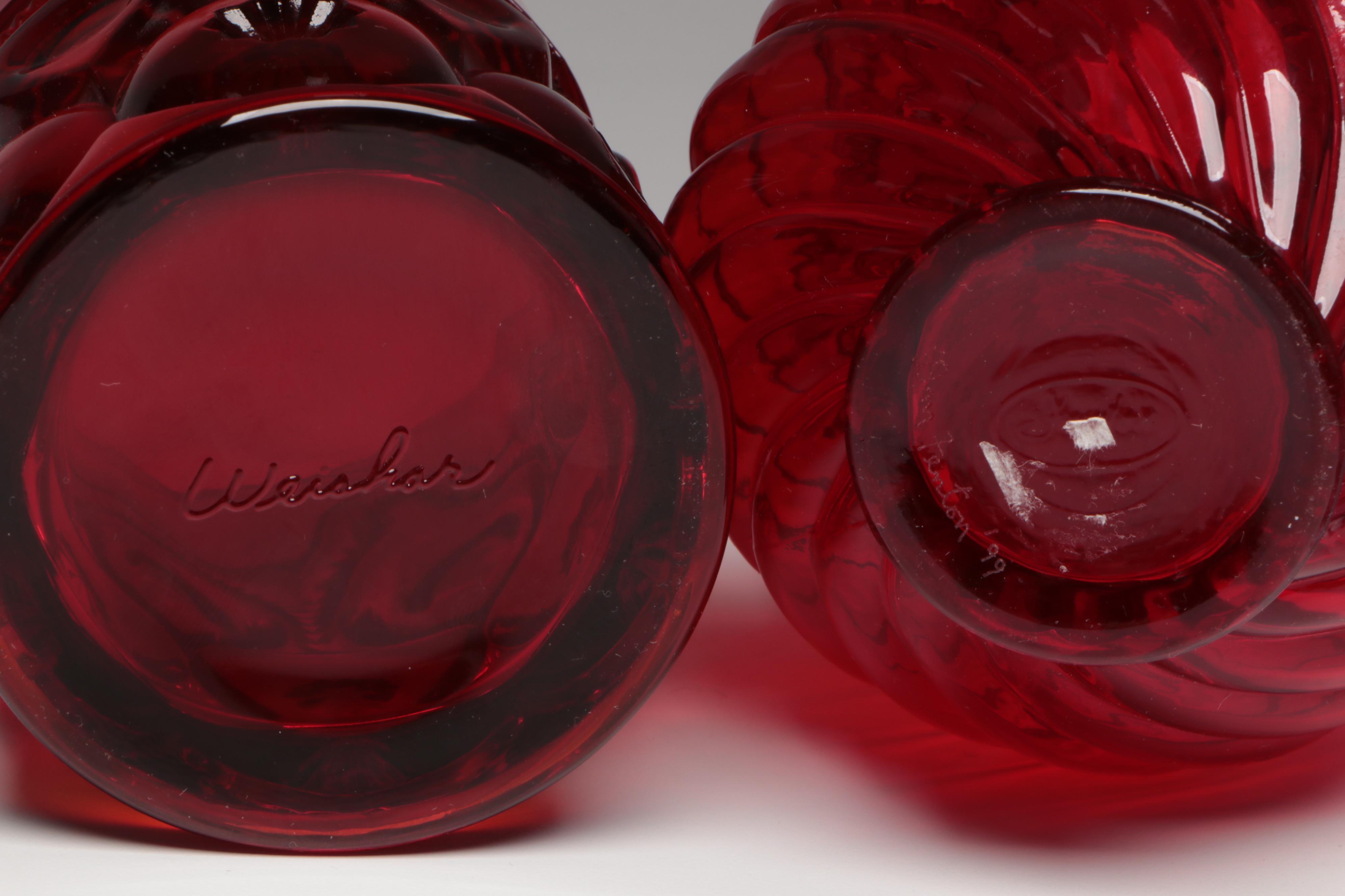 Fenton, Pilgrim Glass and Weishar Cranberry Glass Vases