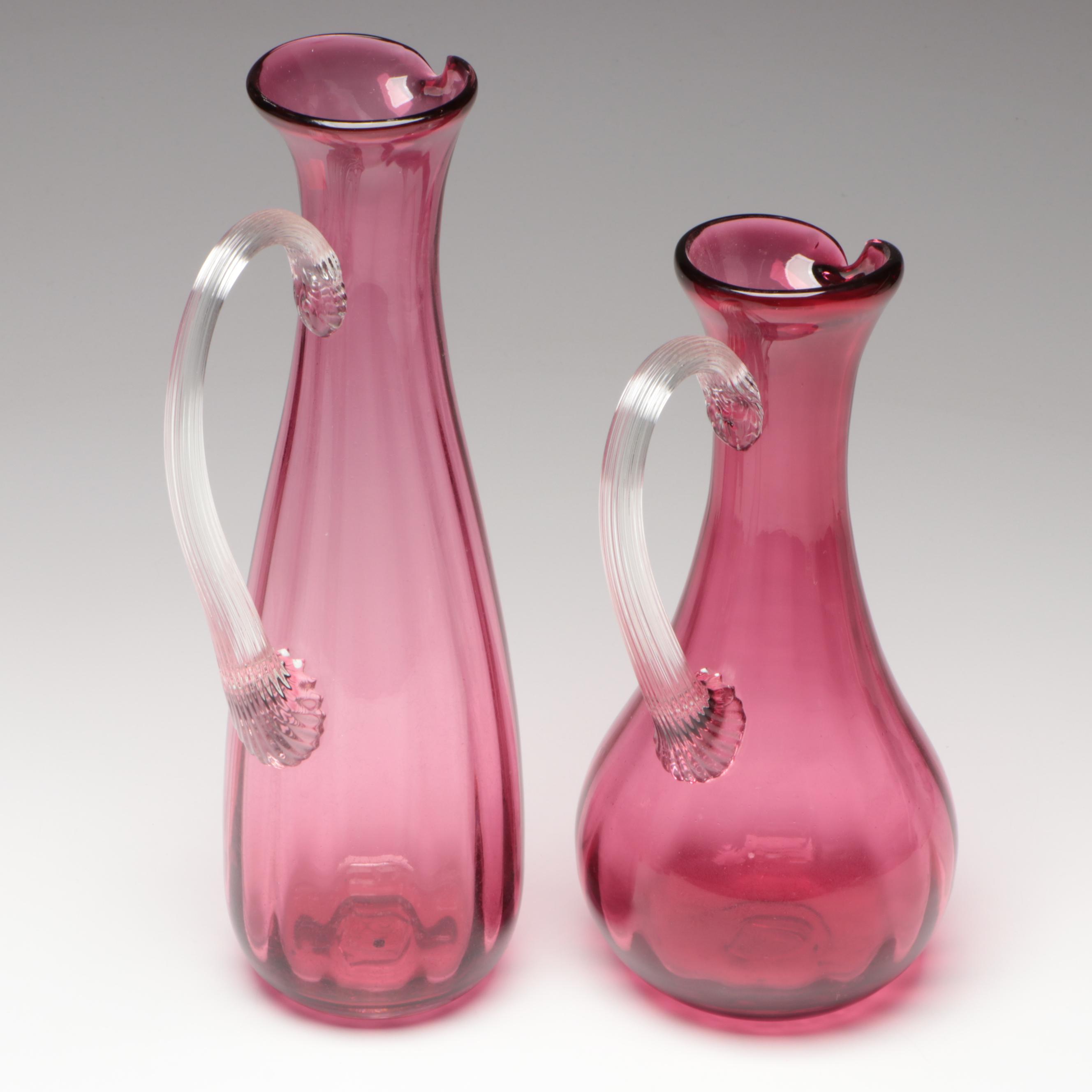 Fenton and Pilgrim Cranberry Glass Pitchers, Vases and Basket