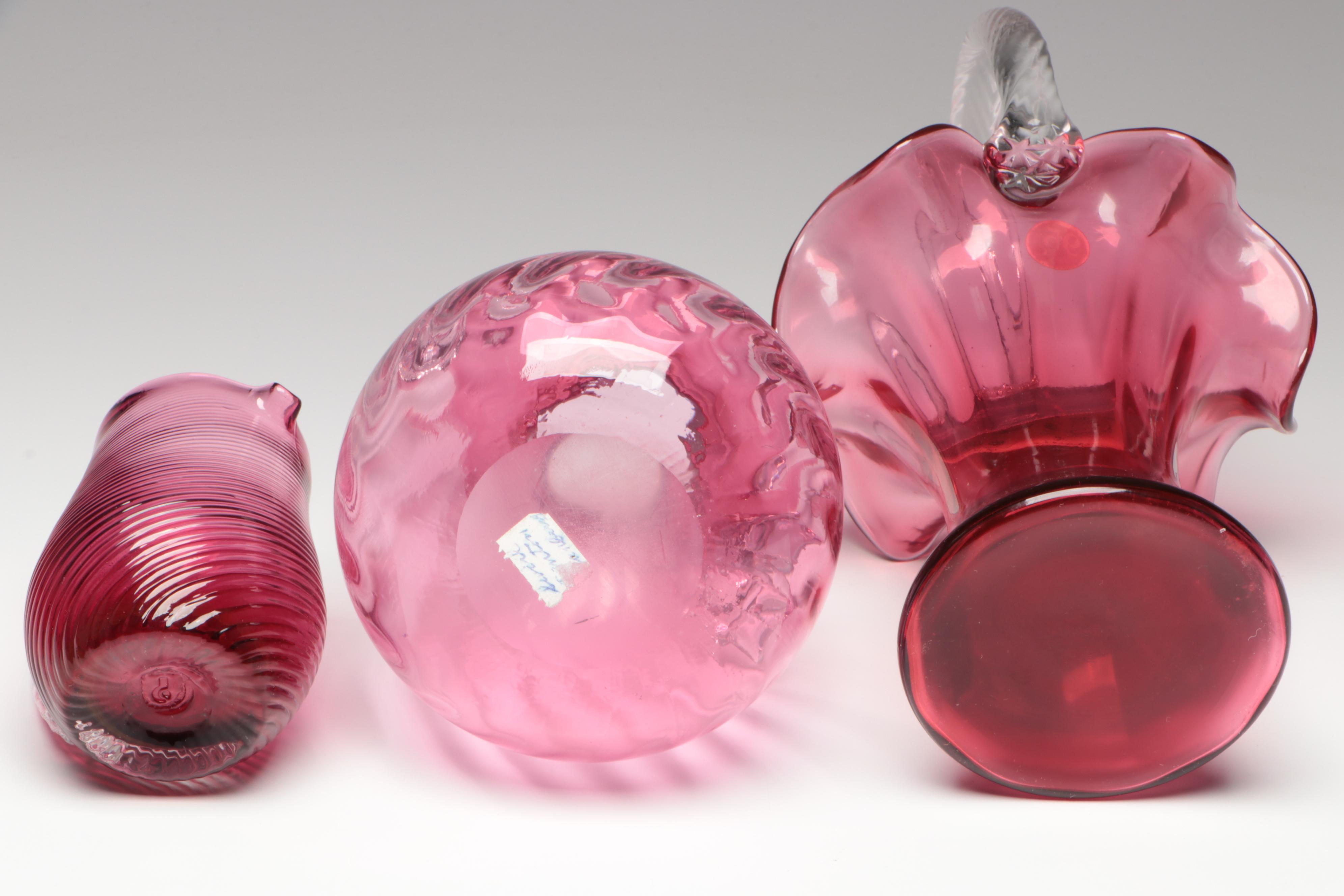 Fenton and Pilgrim Cranberry Glass Pitchers, Vases and Basket