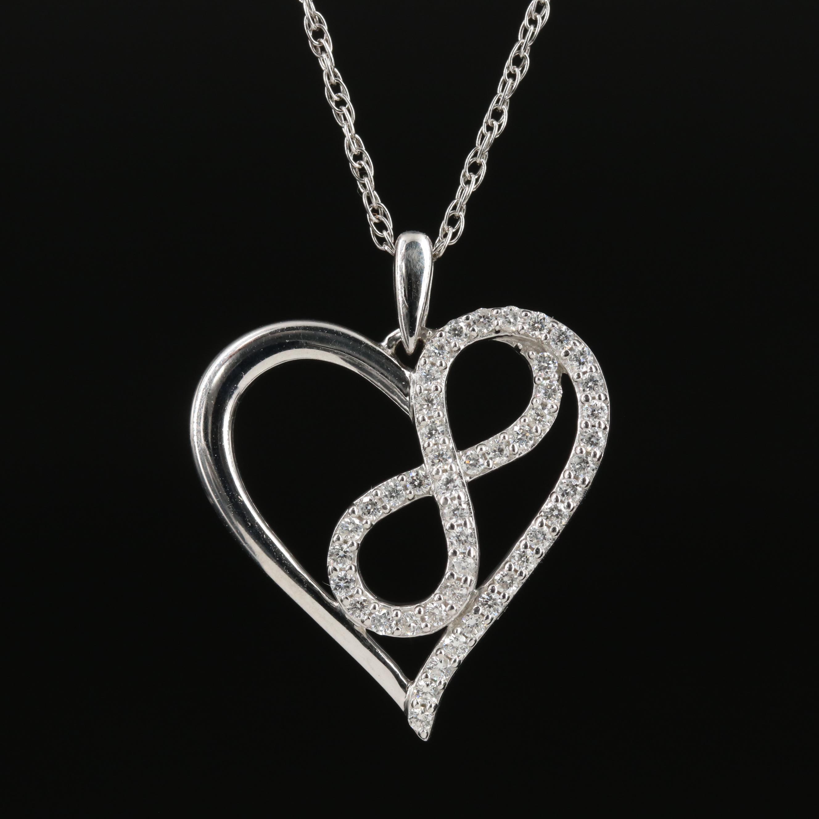 Sterling Diamond Infinity Heart Pendant Necklace