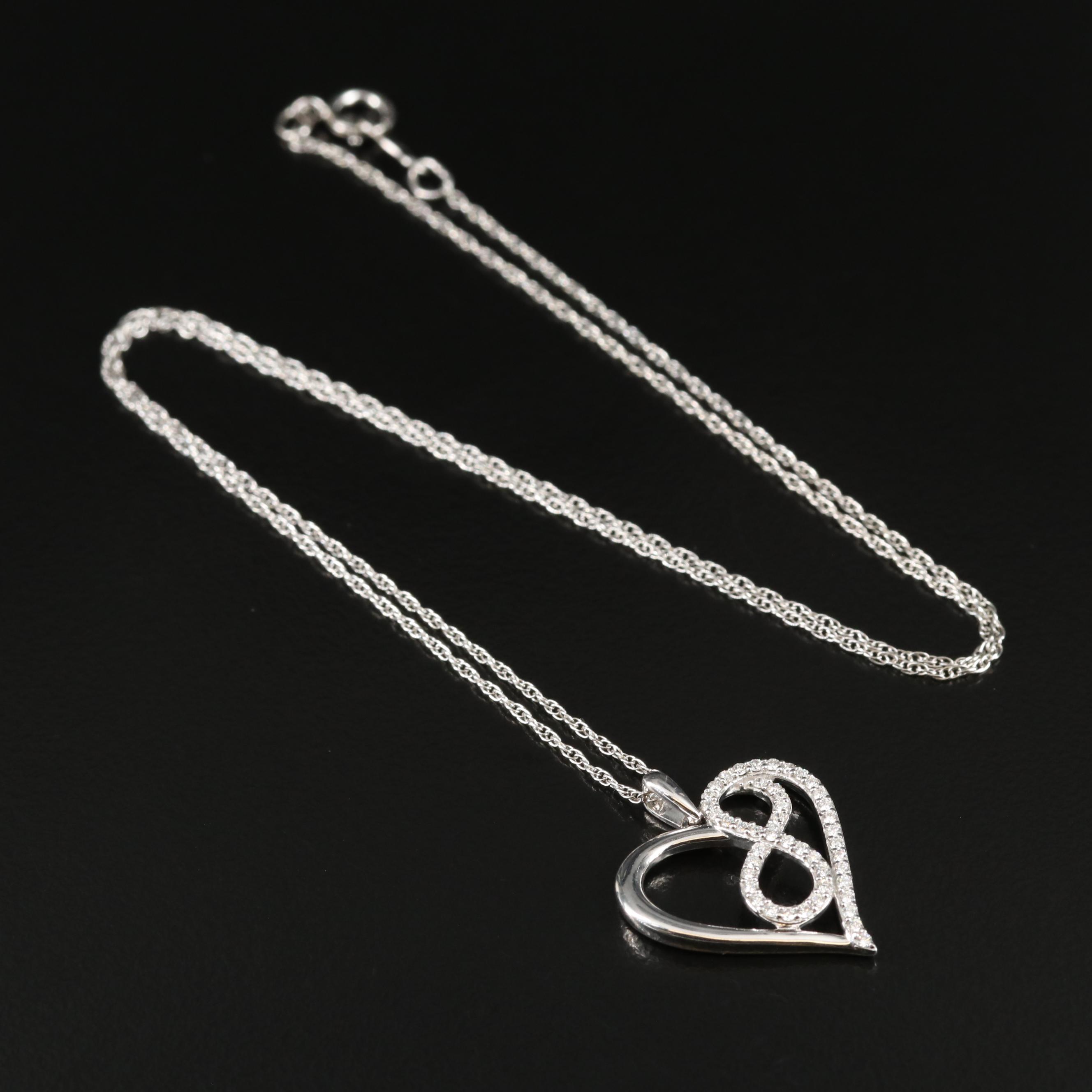 Sterling Diamond Infinity Heart Pendant Necklace