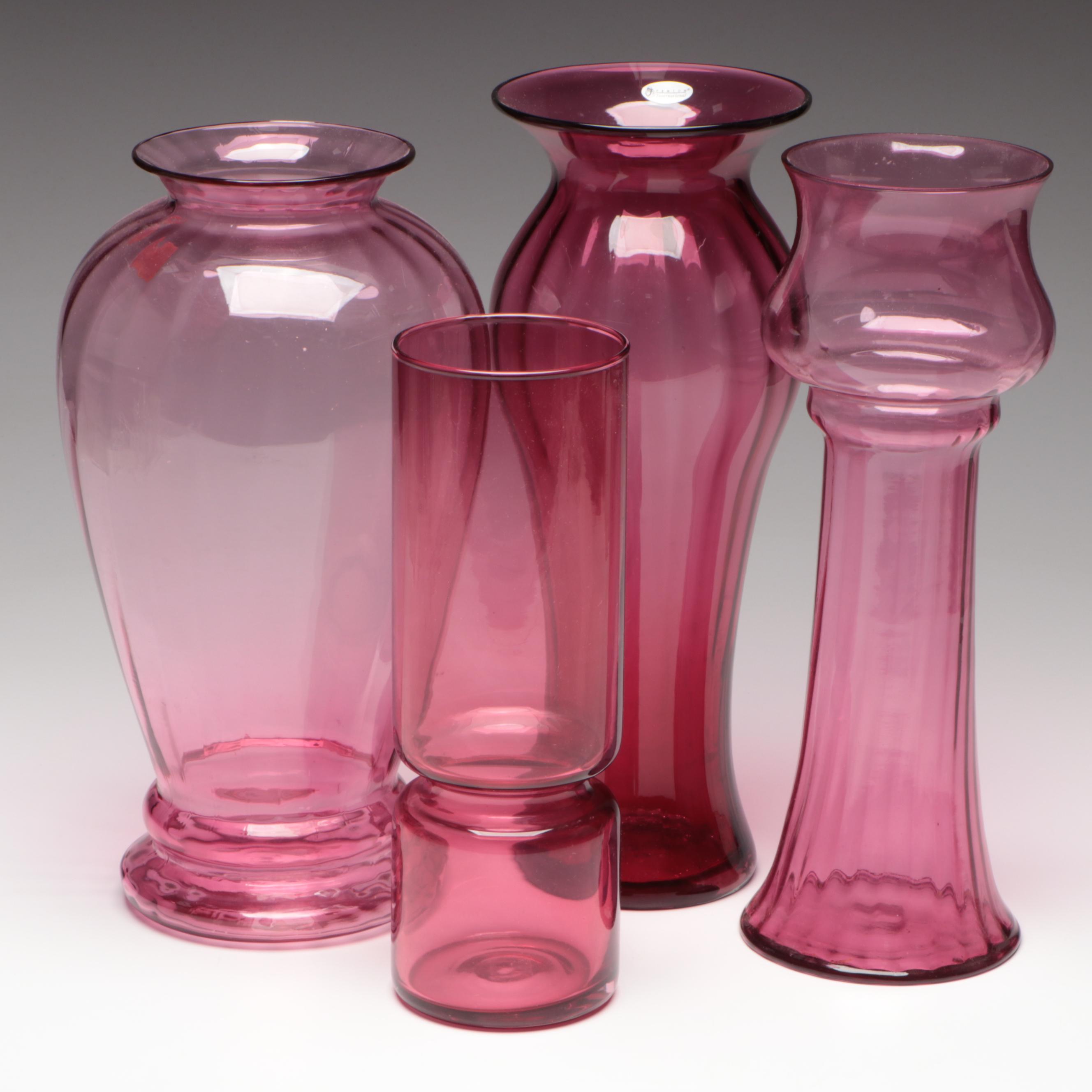 Fenton and Pilgrim Glass Cranberry Vases