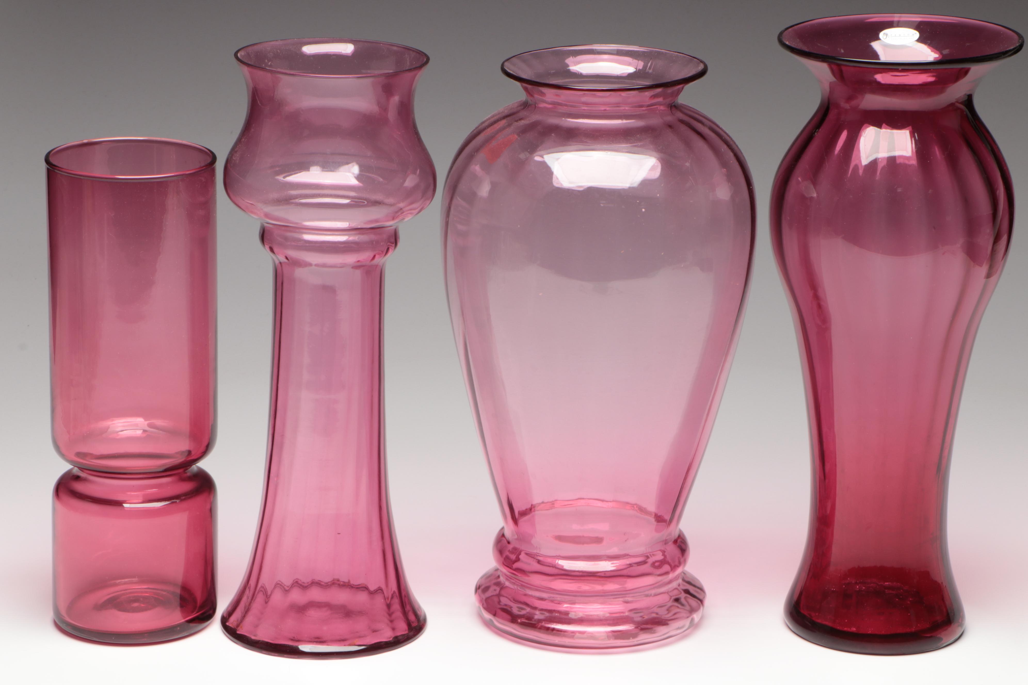 Fenton and Pilgrim Glass Cranberry Vases