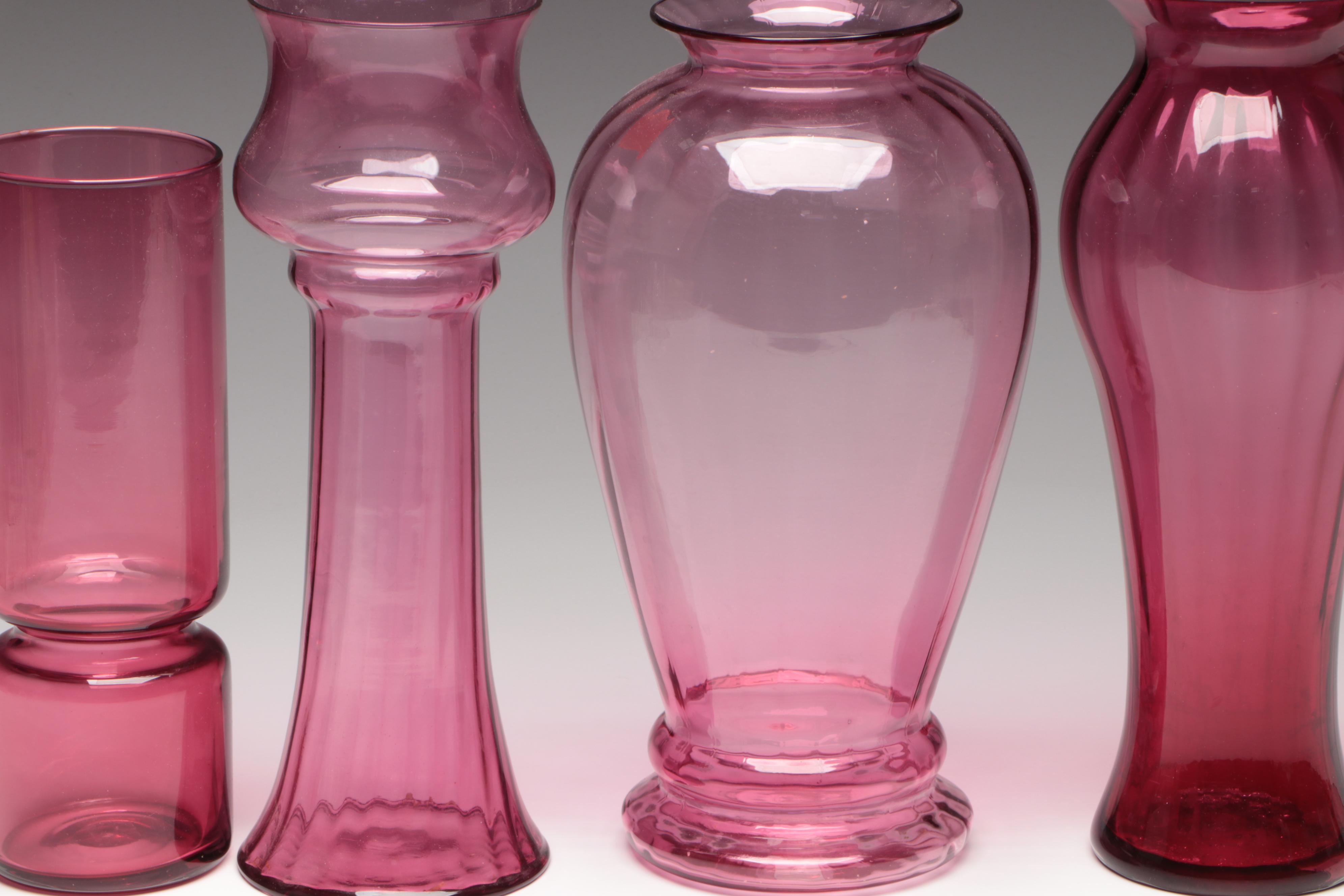 Fenton and Pilgrim Glass Cranberry Vases