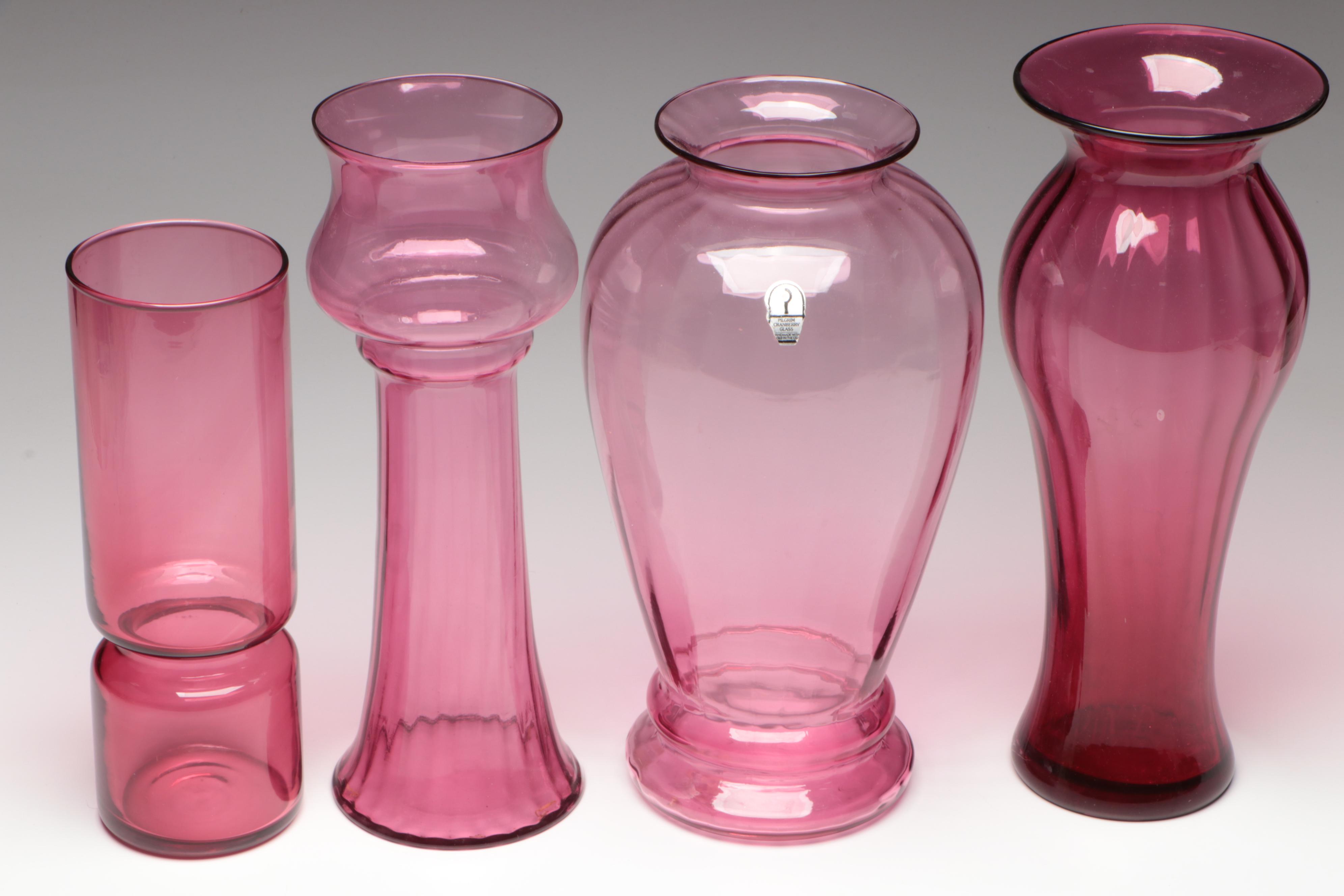 Fenton and Pilgrim Glass Cranberry Vases