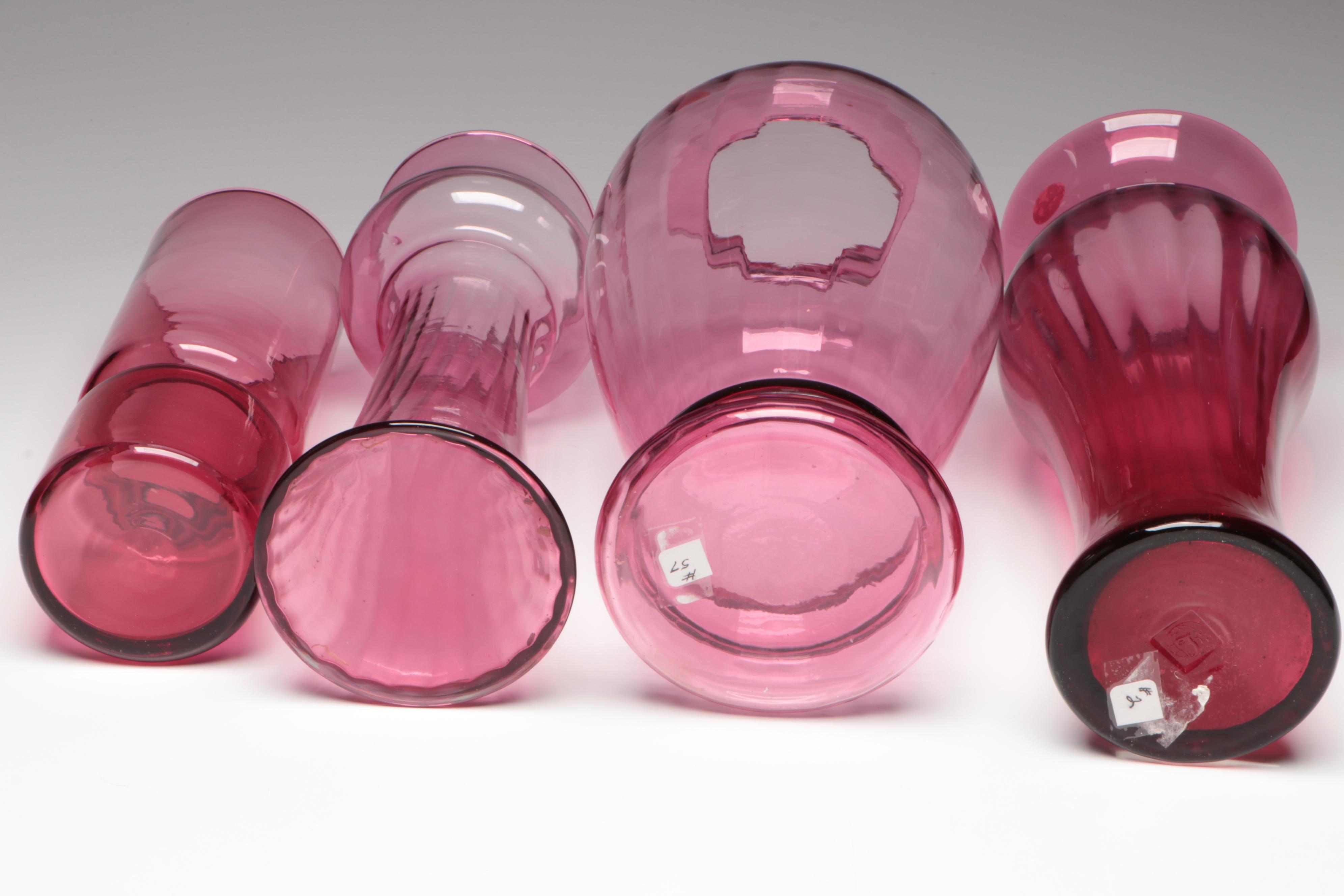 Fenton and Pilgrim Glass Cranberry Vases