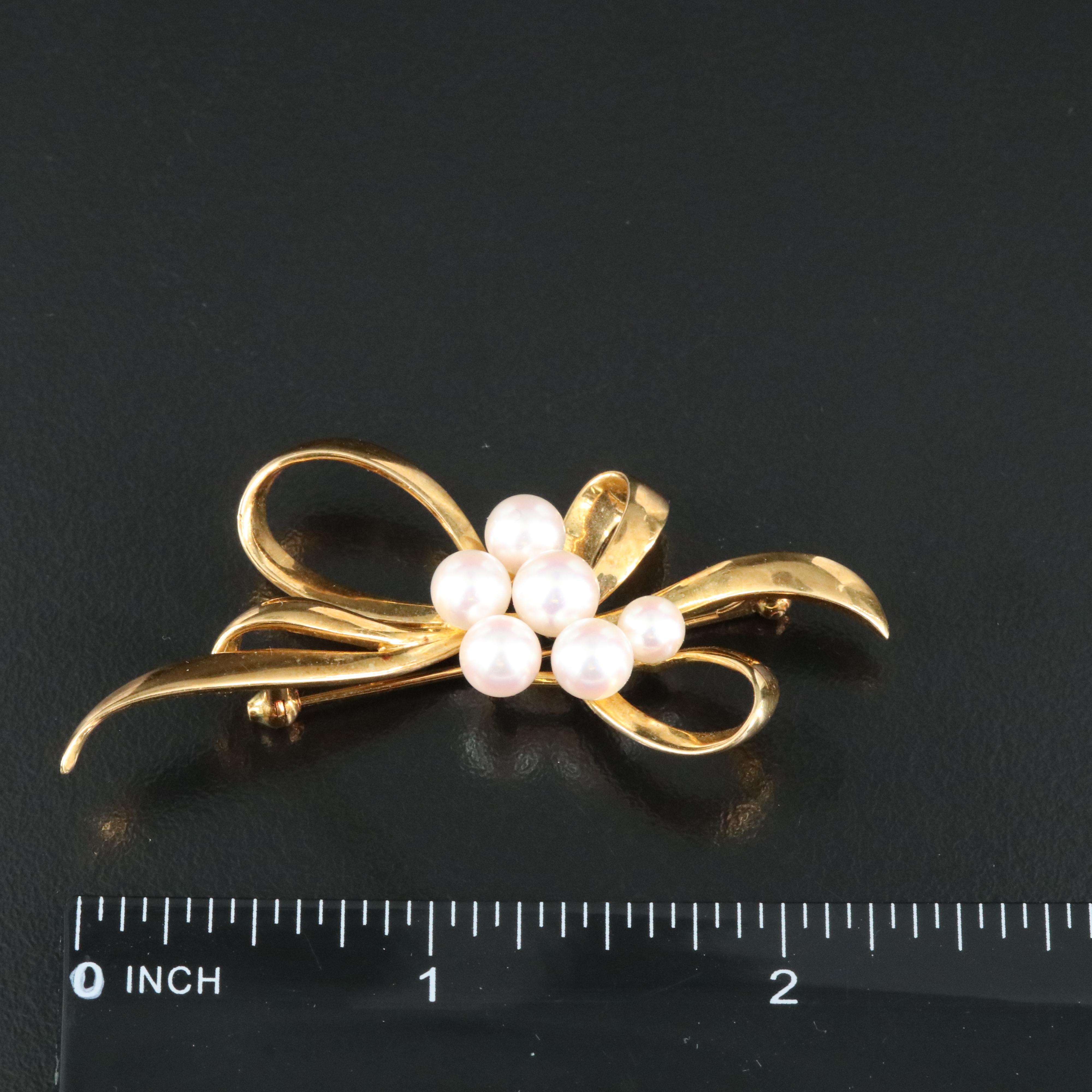 Mikimoto 18K Pearl Bow Brooch