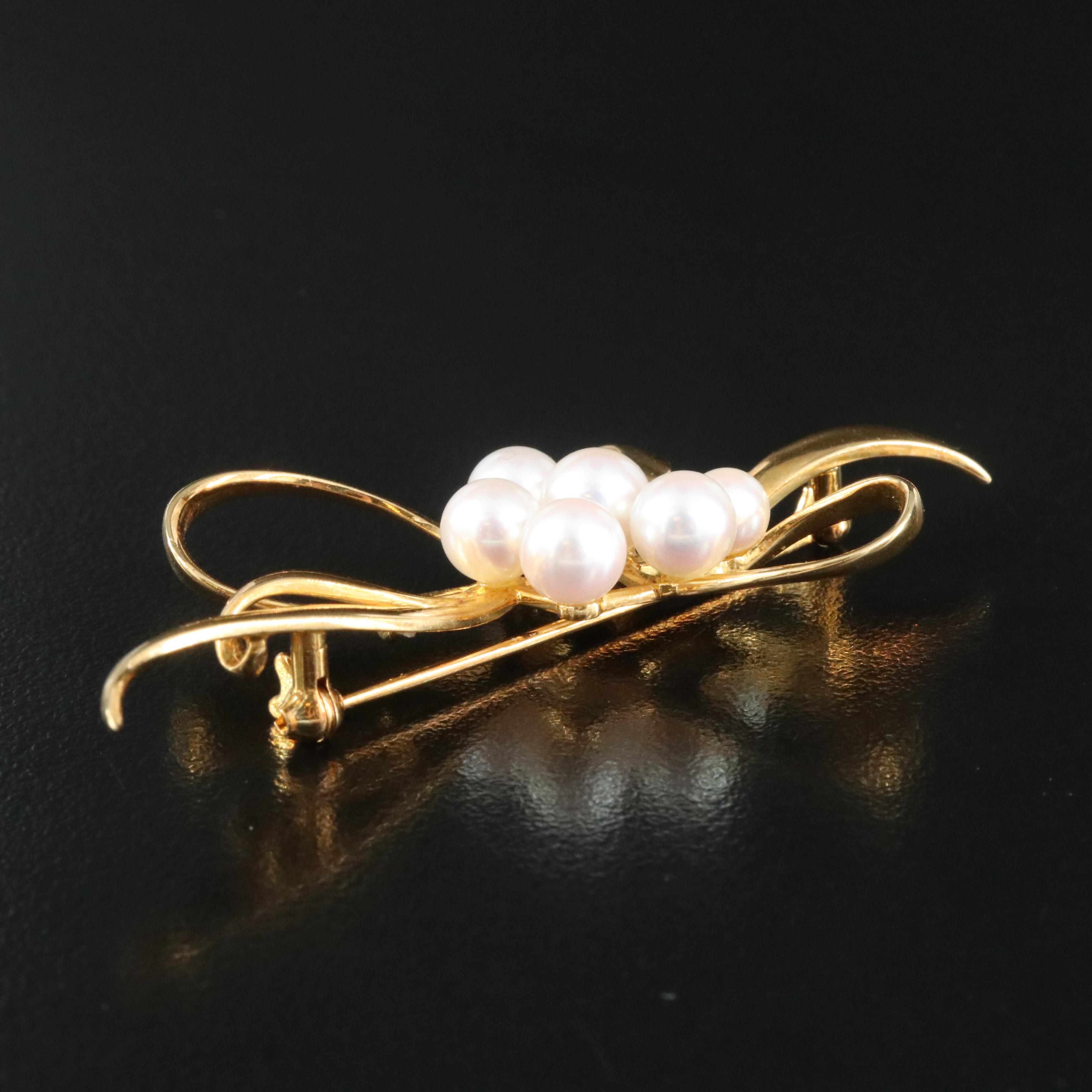Mikimoto 18K Pearl Bow Brooch
