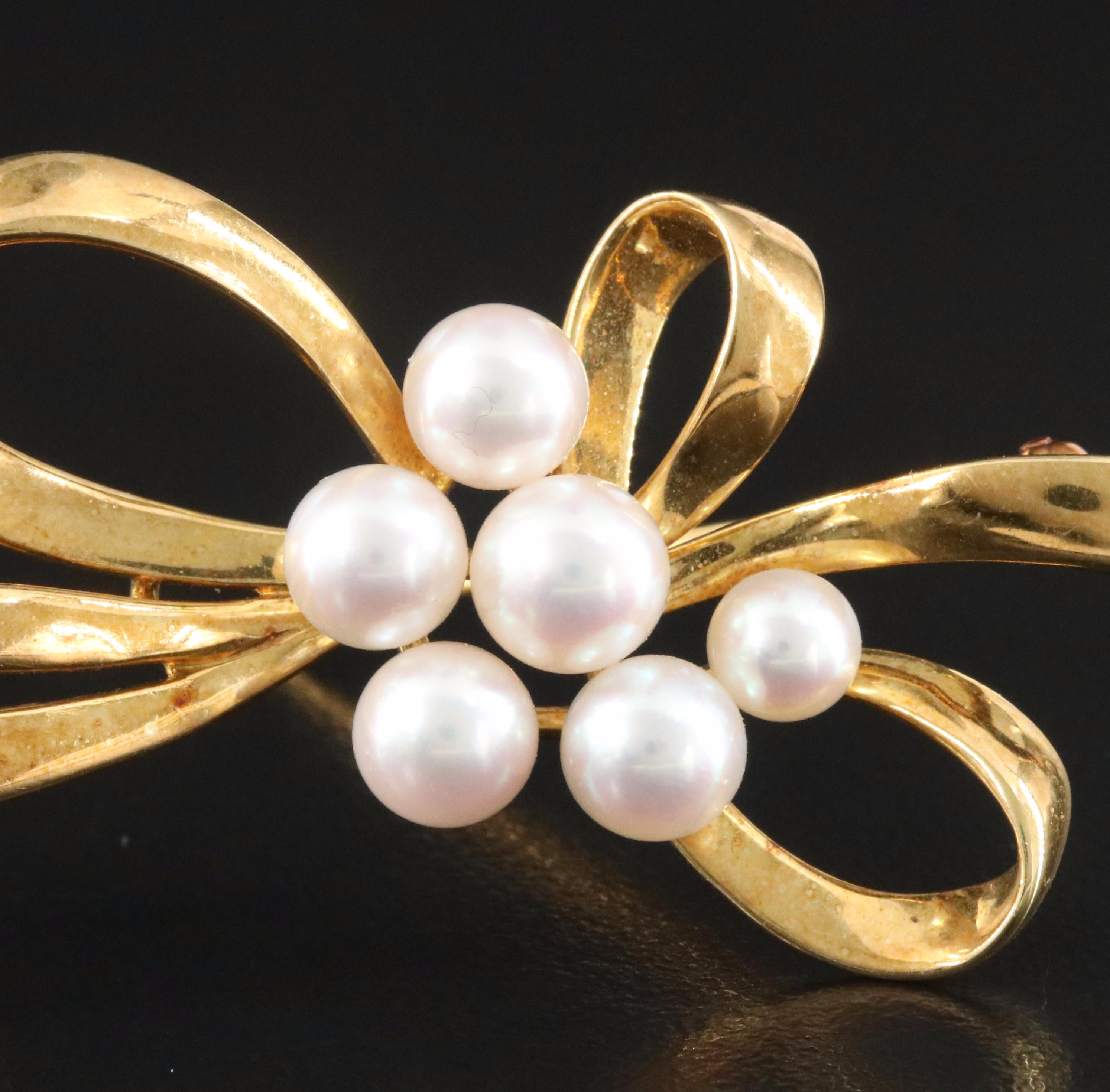 Mikimoto 18K Pearl Bow Brooch