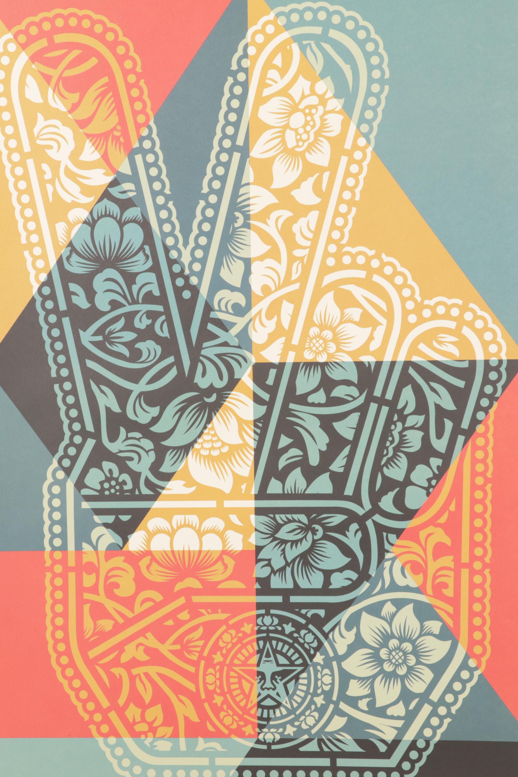 Shepard Fairey Geometric Offset Lithograph "Peace Fingers," 2024
