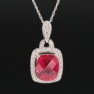 Sterling Ruby, White Sapphire and Diamond Pendant Necklace