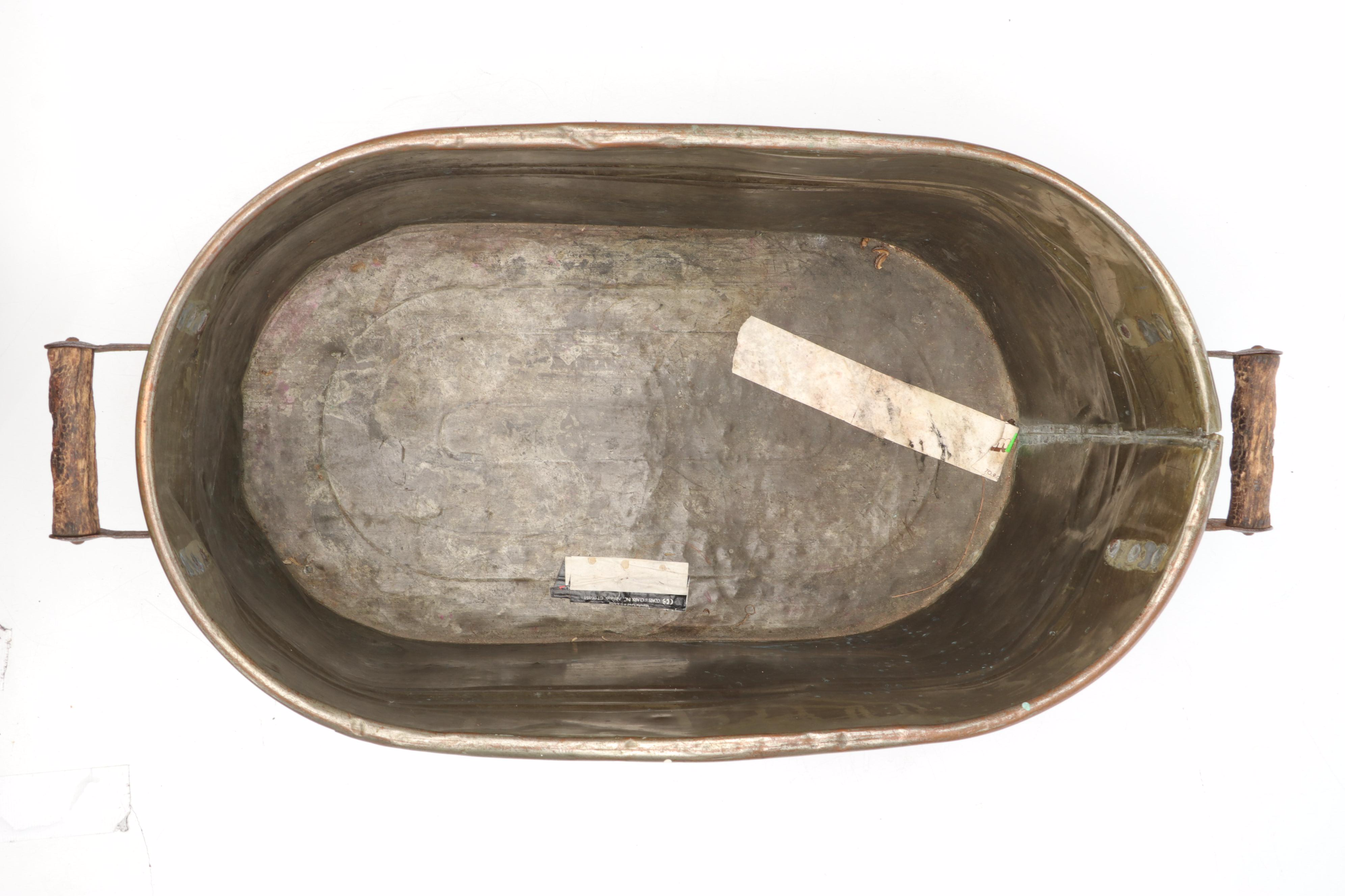 Copper Boiler with Wooden Handles and Smaller Metal Vase