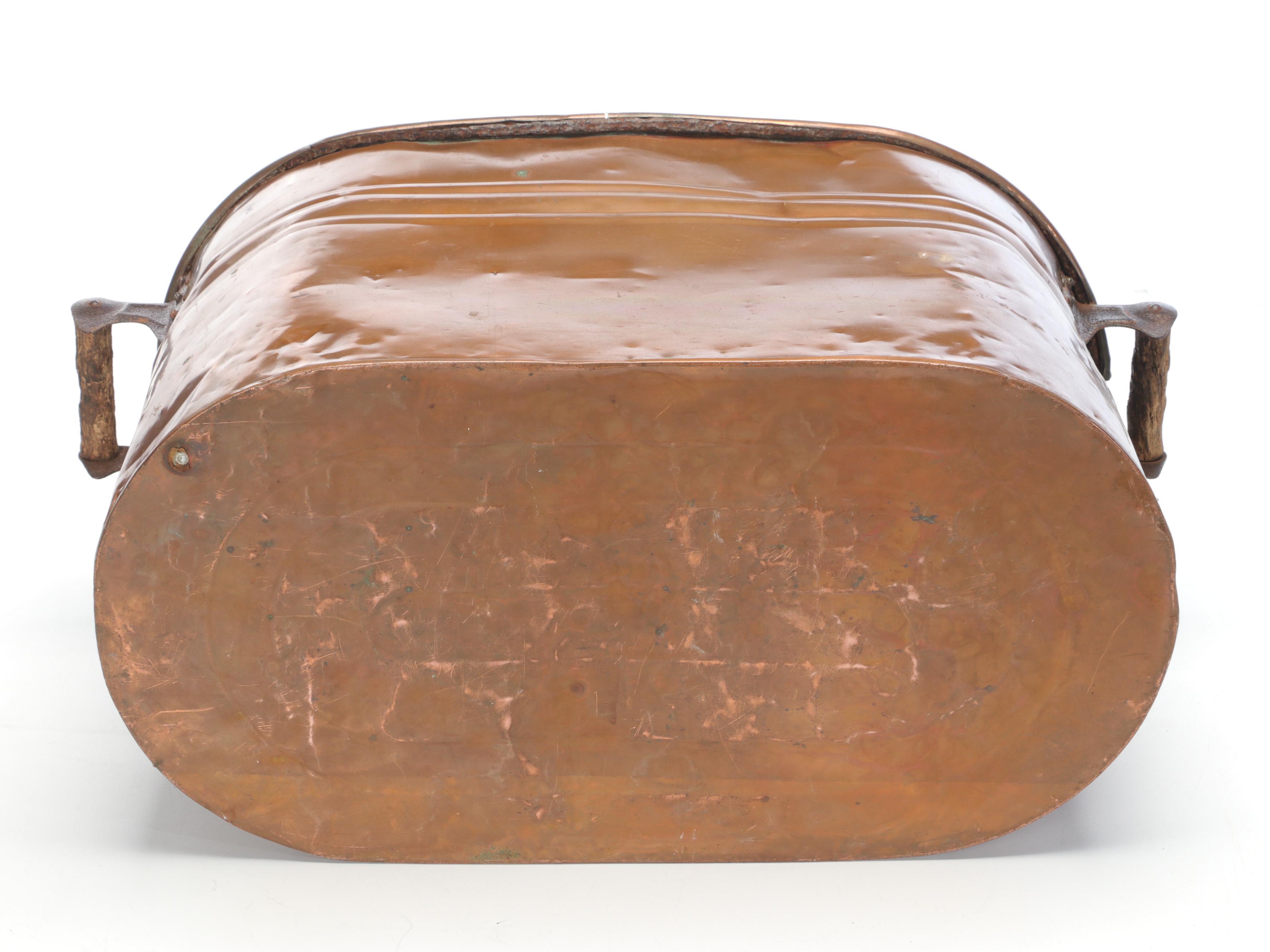 Copper Boiler with Wooden Handles and Smaller Metal Vase