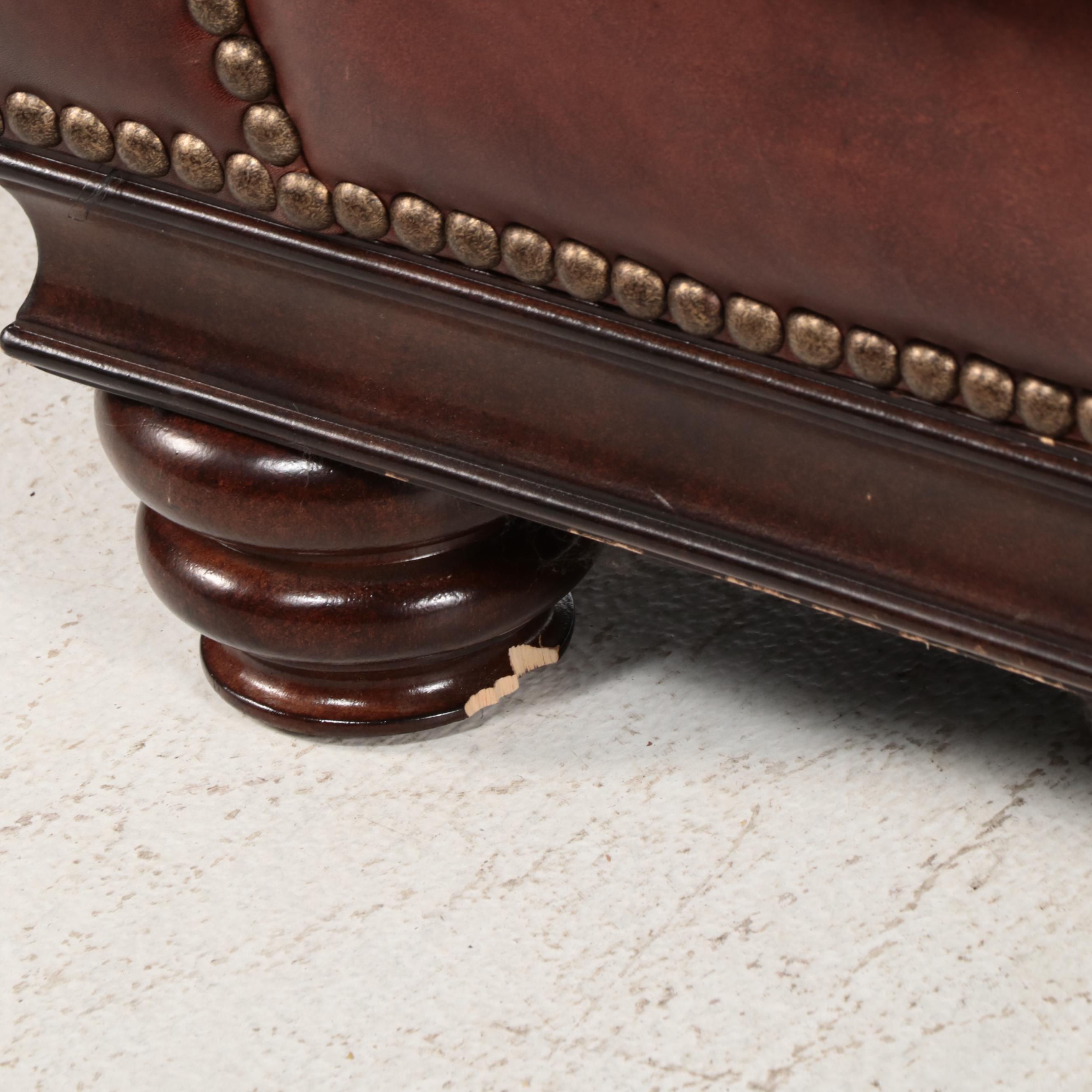 Henredon Upholstery Collection Leather and Brass-Tacked Sofa