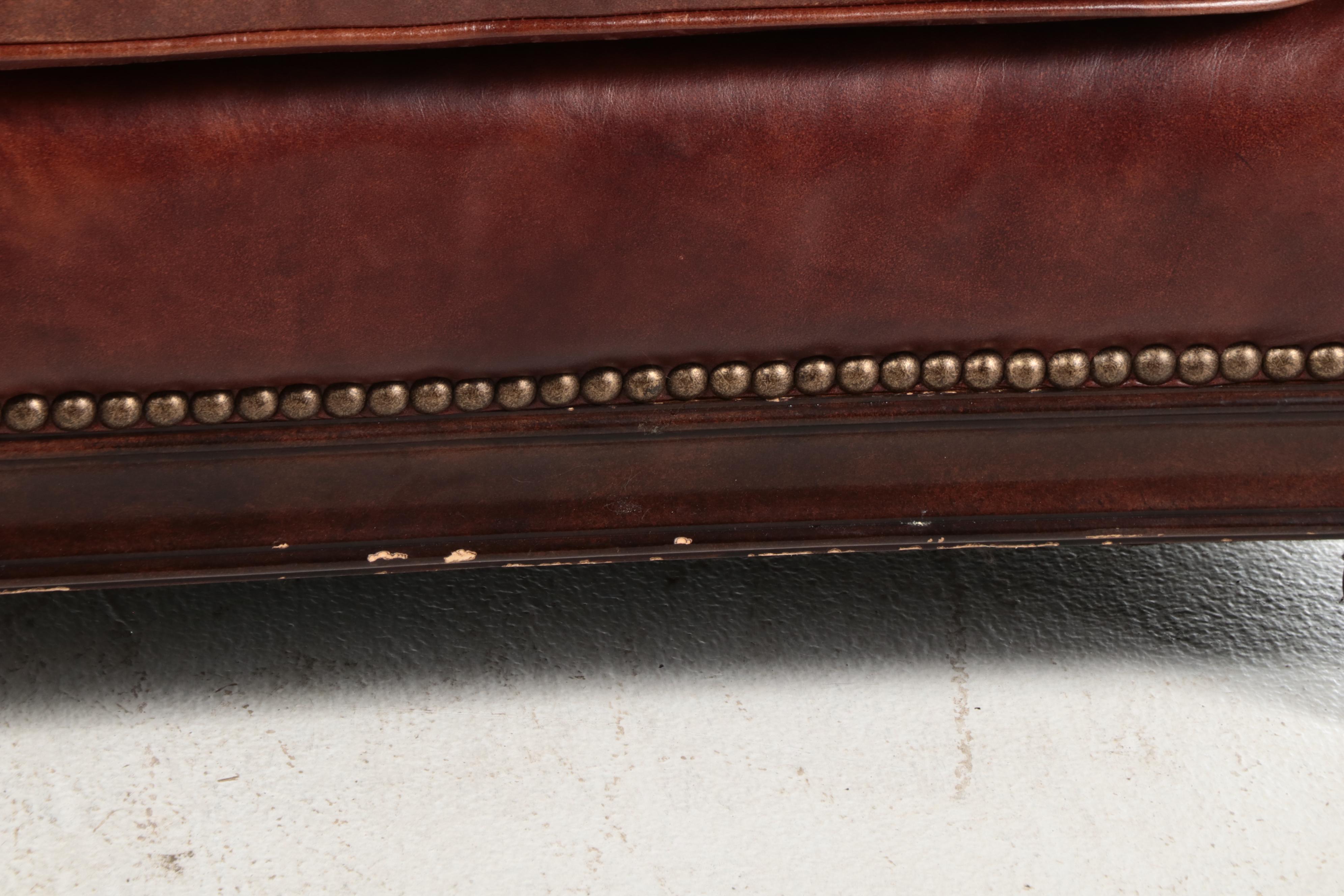 Henredon Upholstery Collection Leather and Brass-Tacked Sofa