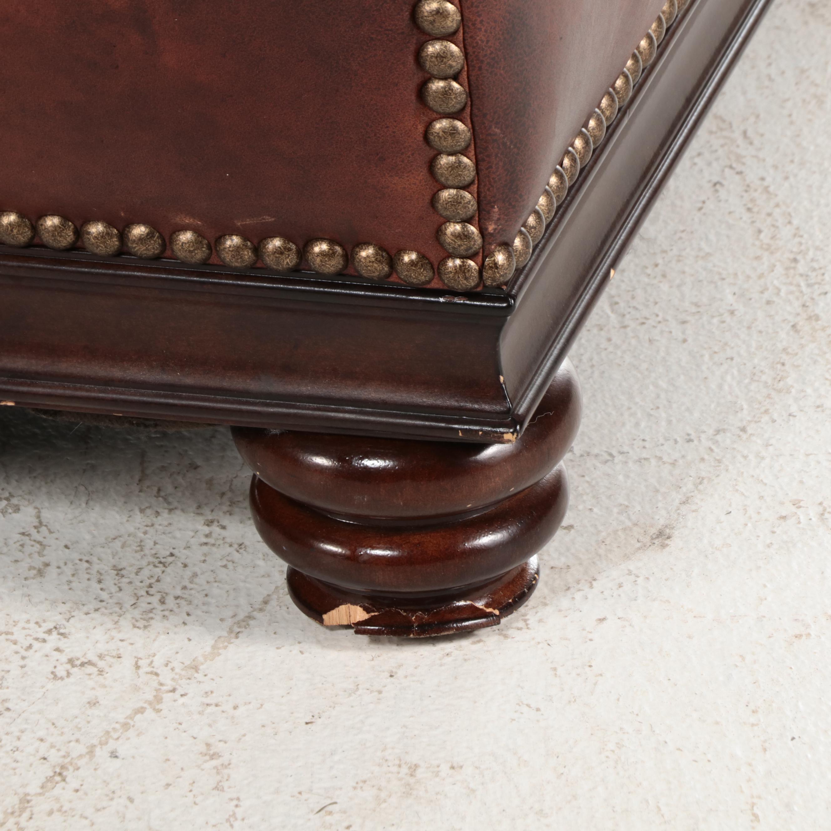 Henredon Upholstery Collection Leather and Brass-Tacked Sofa