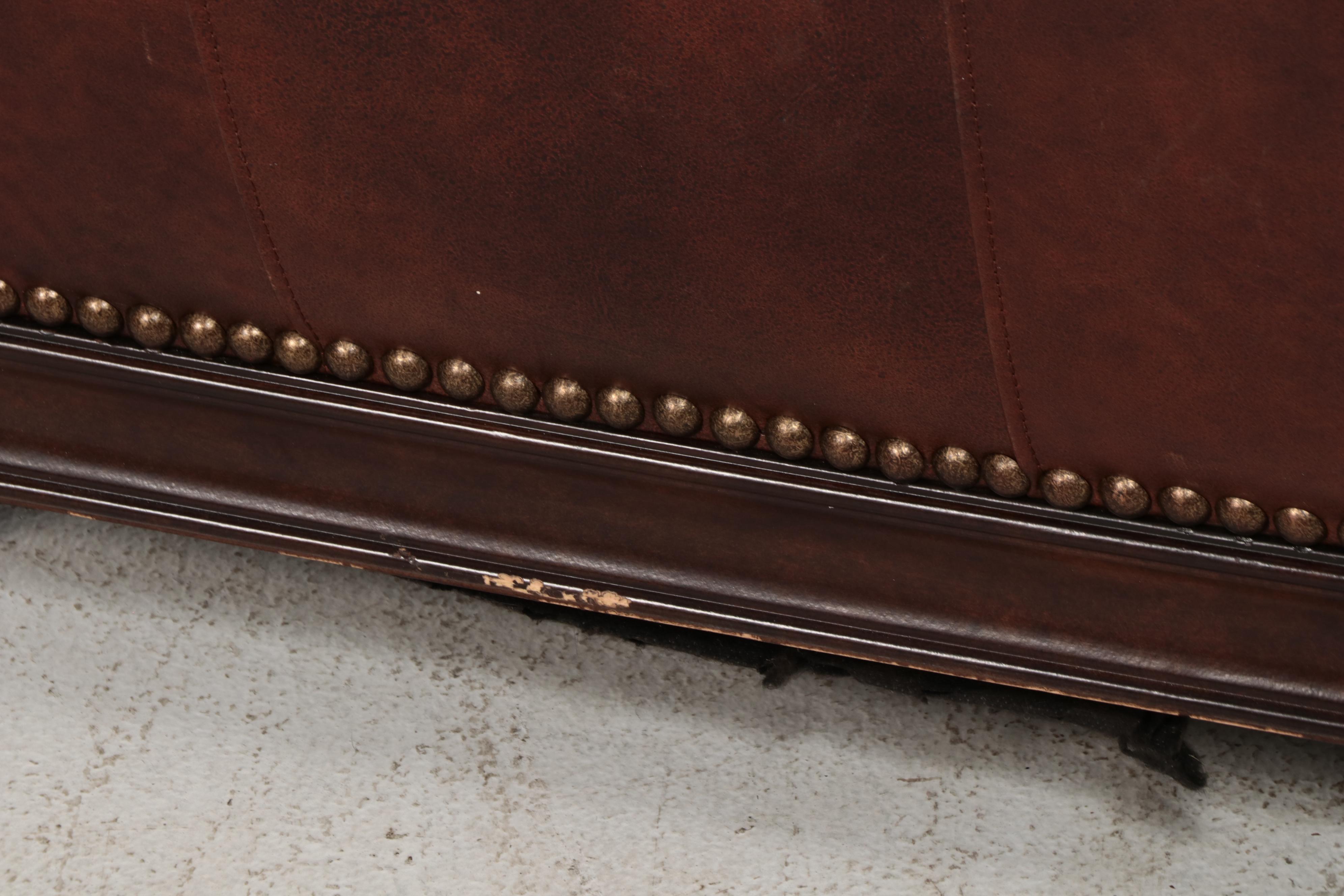 Henredon Upholstery Collection Leather and Brass-Tacked Sofa