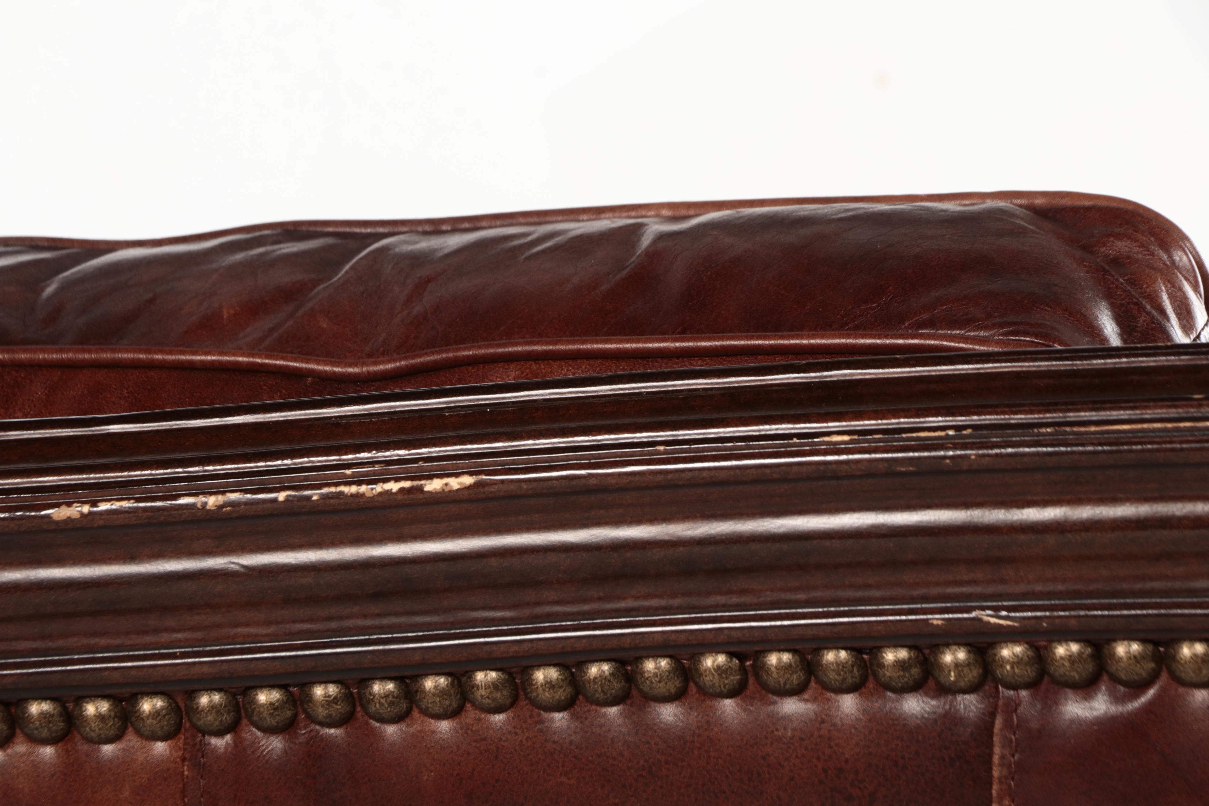Henredon Upholstery Collection Leather and Brass-Tacked Sofa