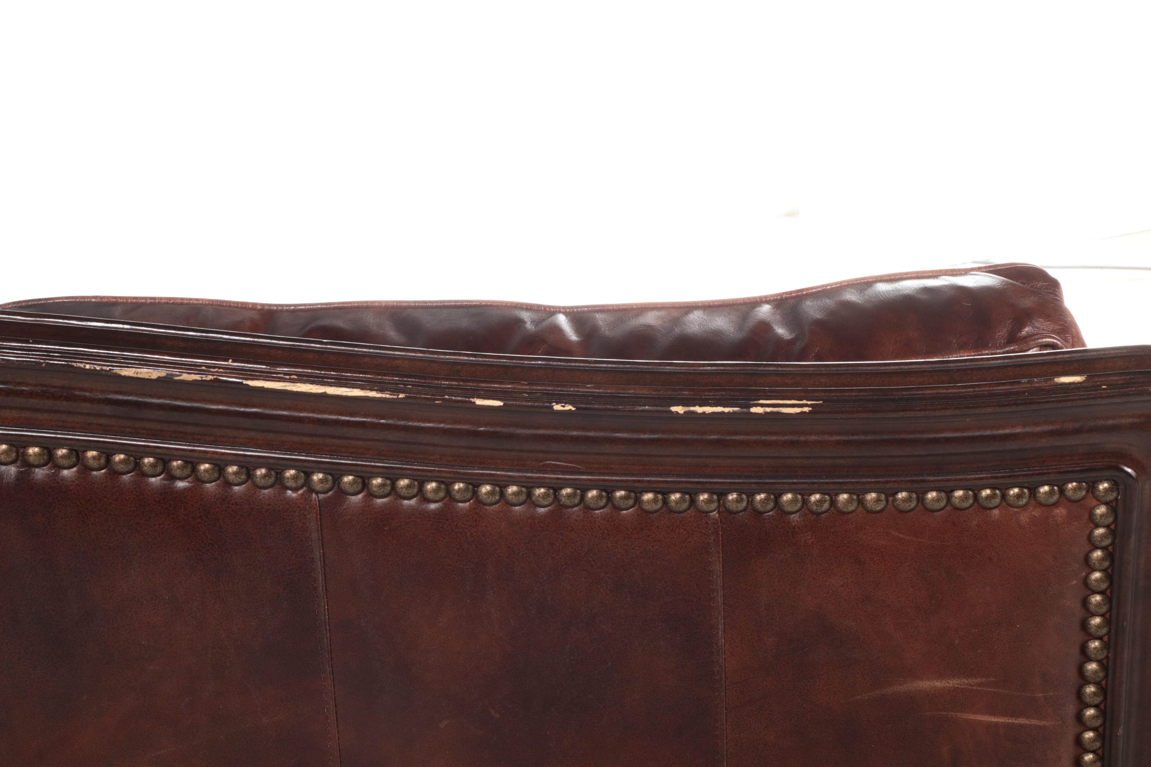 Henredon Upholstery Collection Leather and Brass-Tacked Sofa