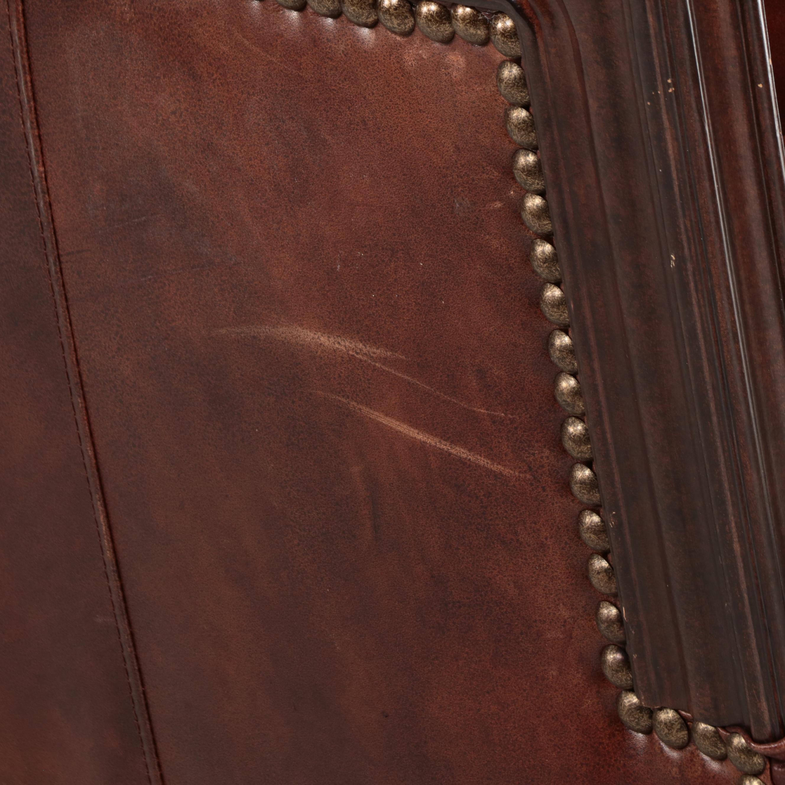 Henredon Upholstery Collection Leather and Brass-Tacked Sofa