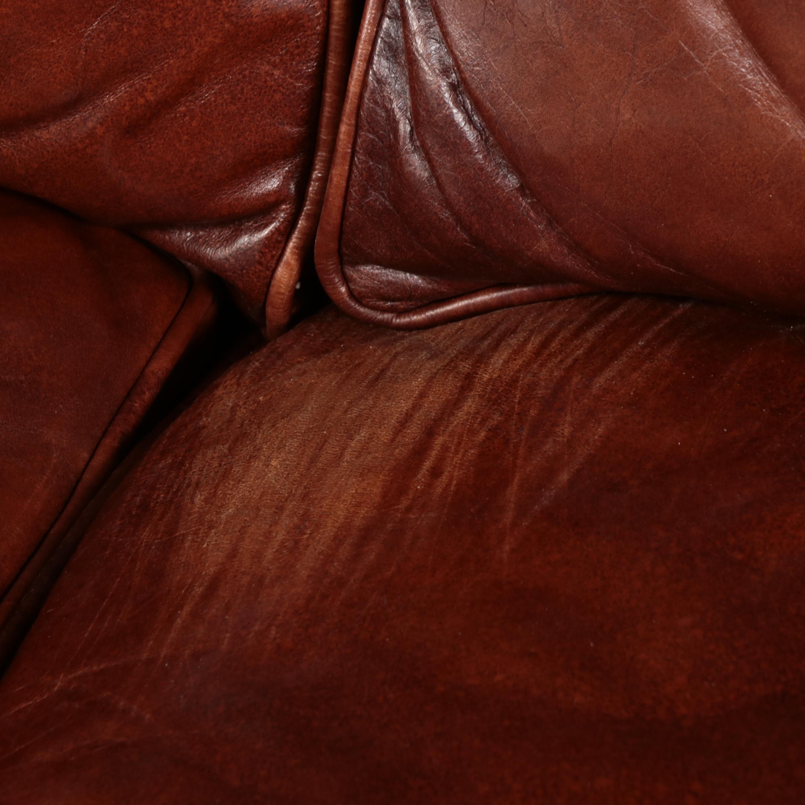 Henredon Upholstery Collection Leather and Brass-Tacked Sofa