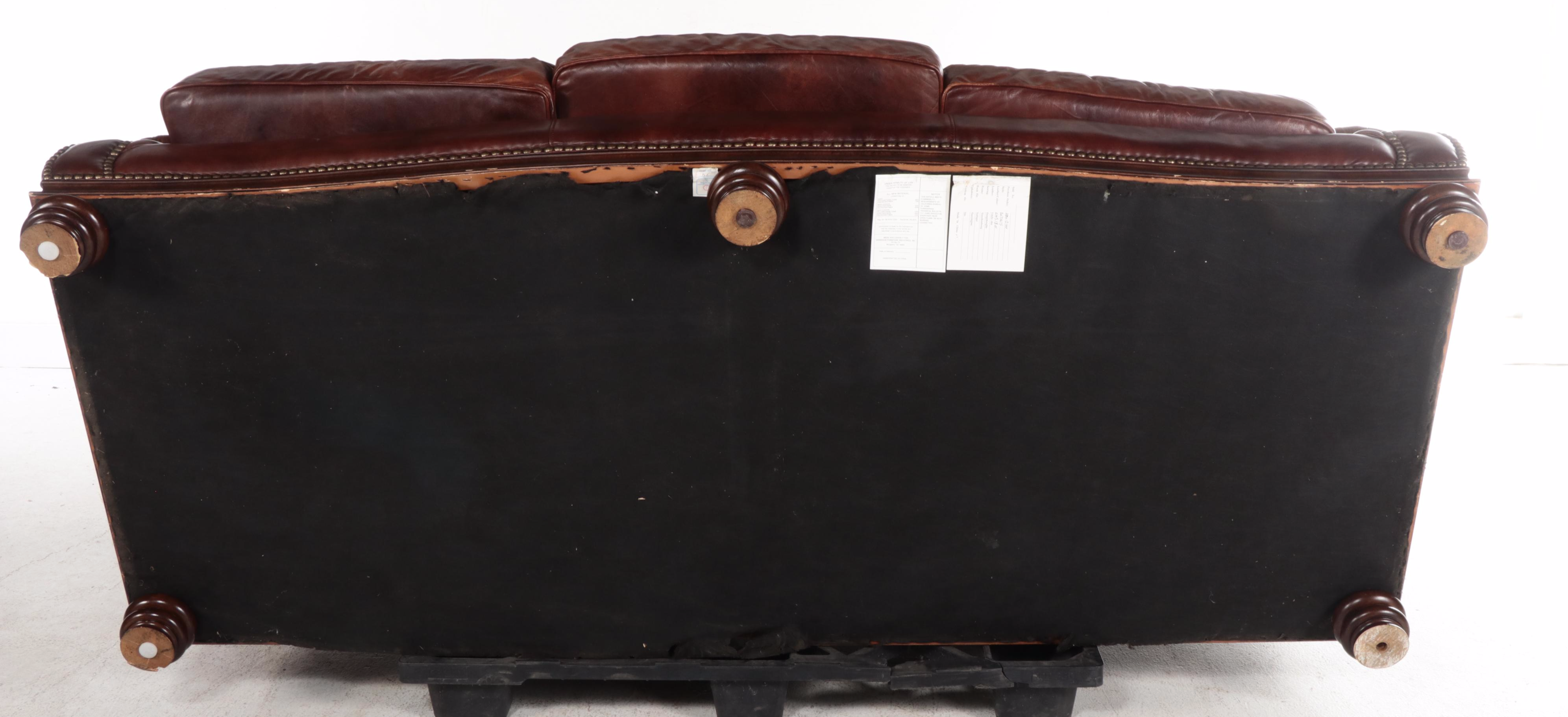 Henredon Upholstery Collection Leather and Brass-Tacked Sofa