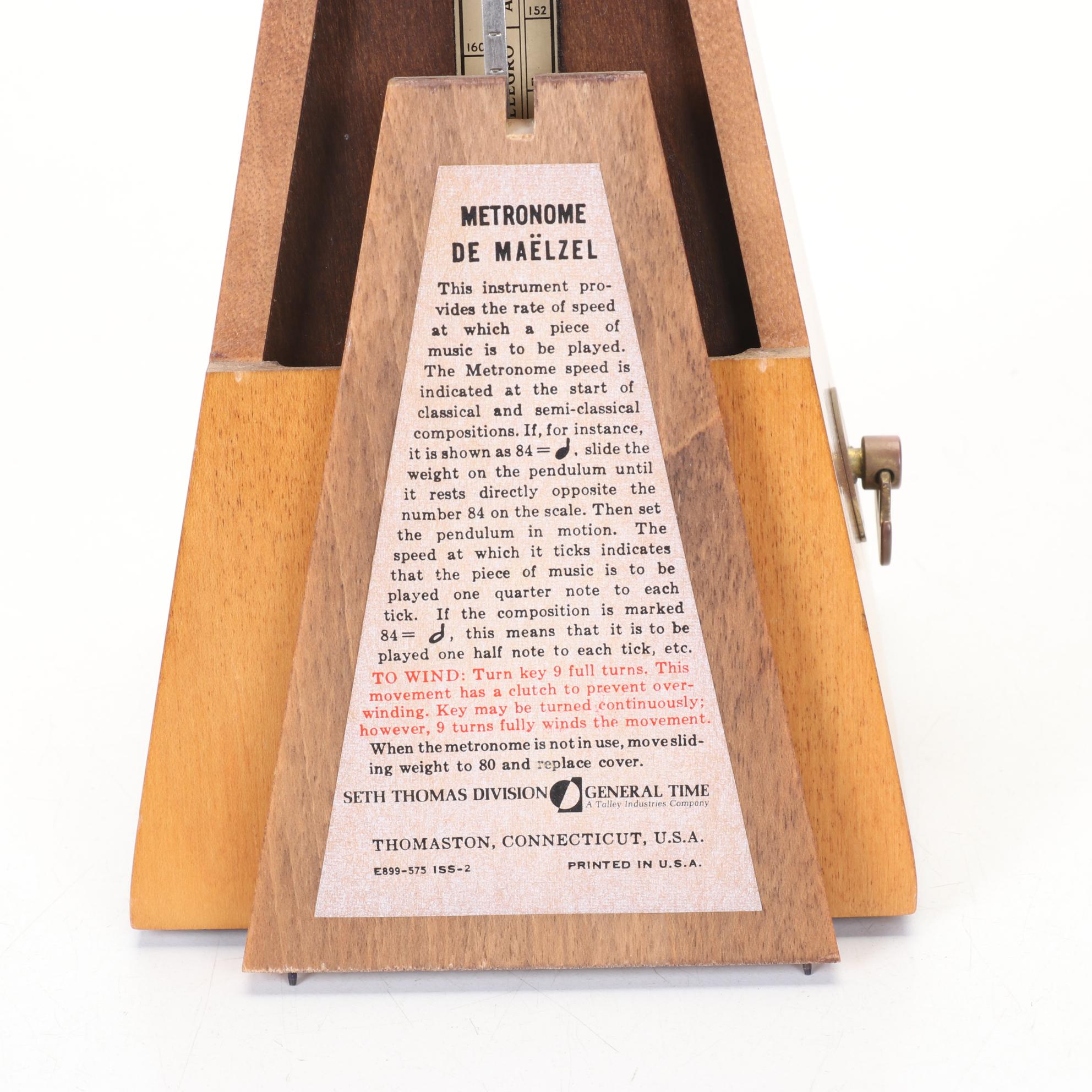 Seth Thomas de Maelzel #10 Metronome with Honey Maple Finish