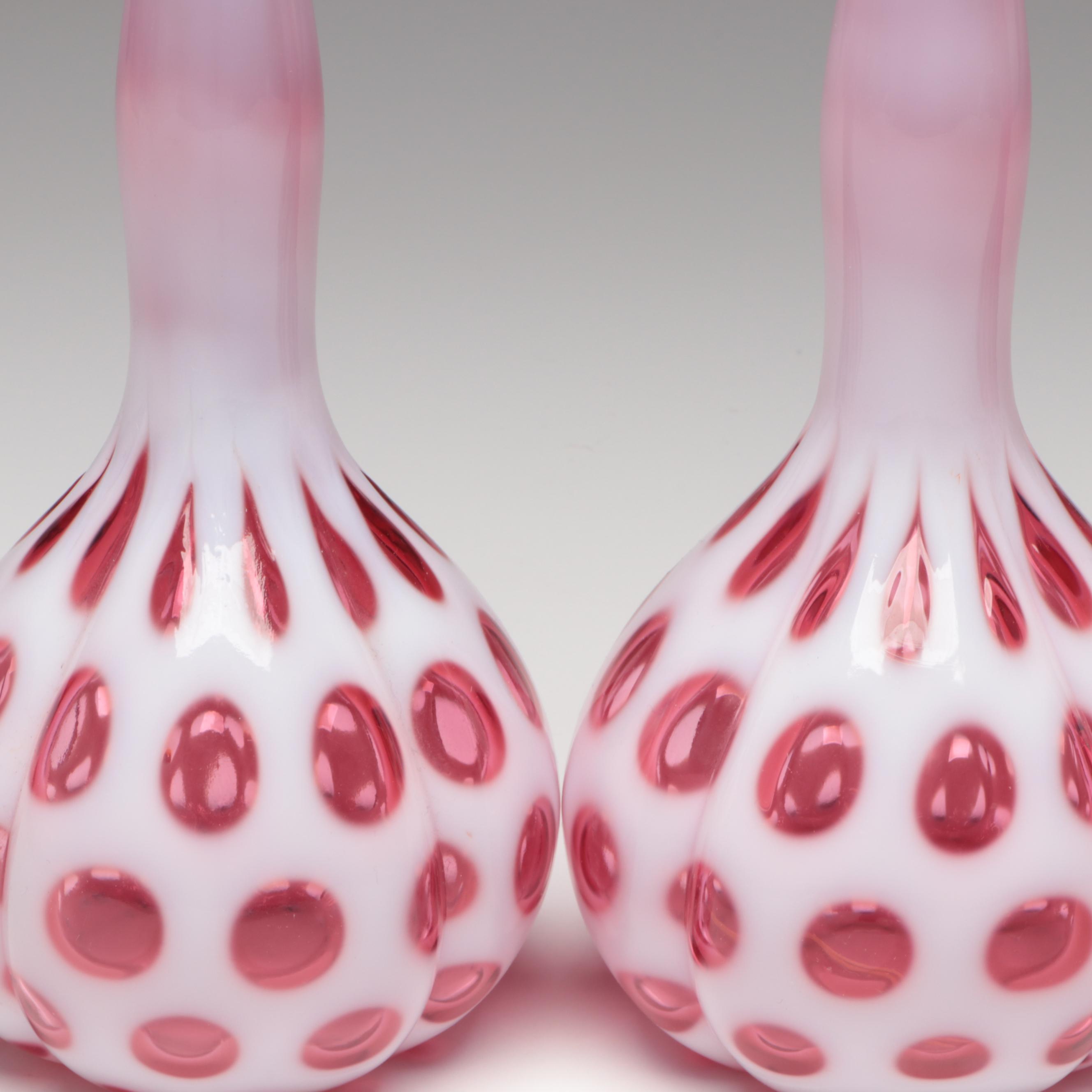 Fenton Ruby Opalescent Glass Optic Coin Dot Barber Bottles