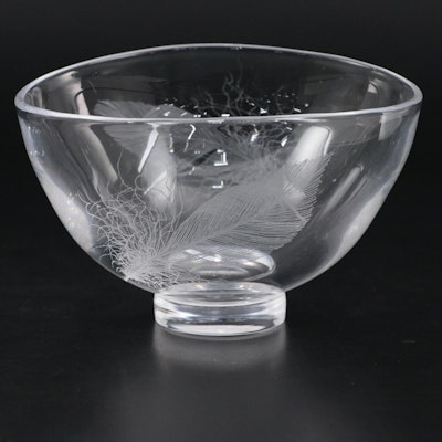 Swedish Vicke Lindstrand for Kosta Glass "Feathers" Etched Glass Bowl
