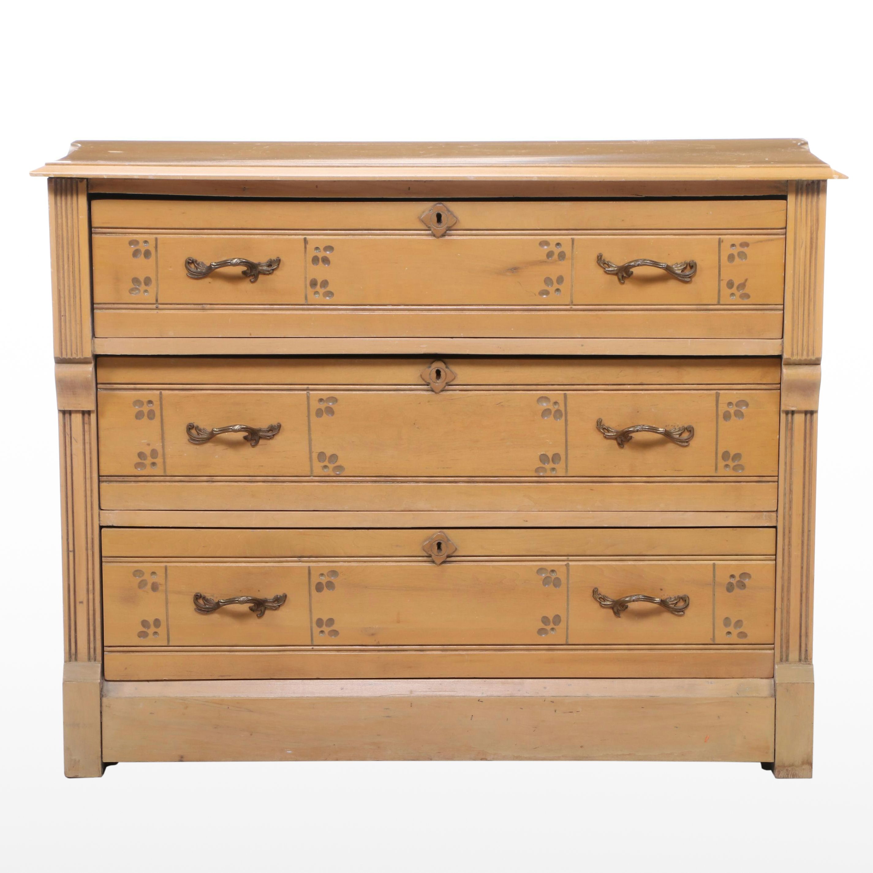 Victorian Buff-Painted Three-Drawer Chest, Late 19th Century