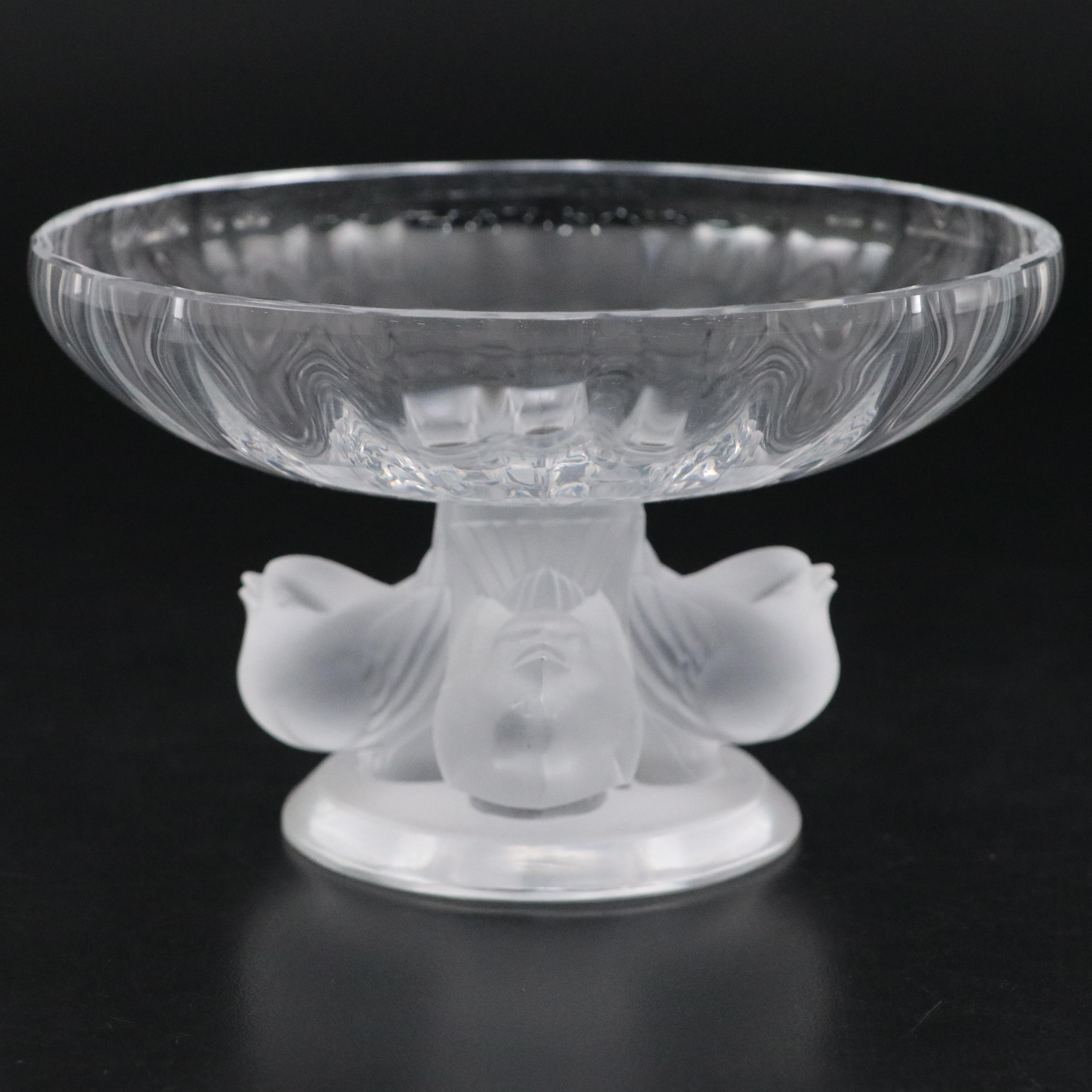 Lalique Crystal "Nogent" Centerpiece Bowl With Boar and Sparrow Figures
