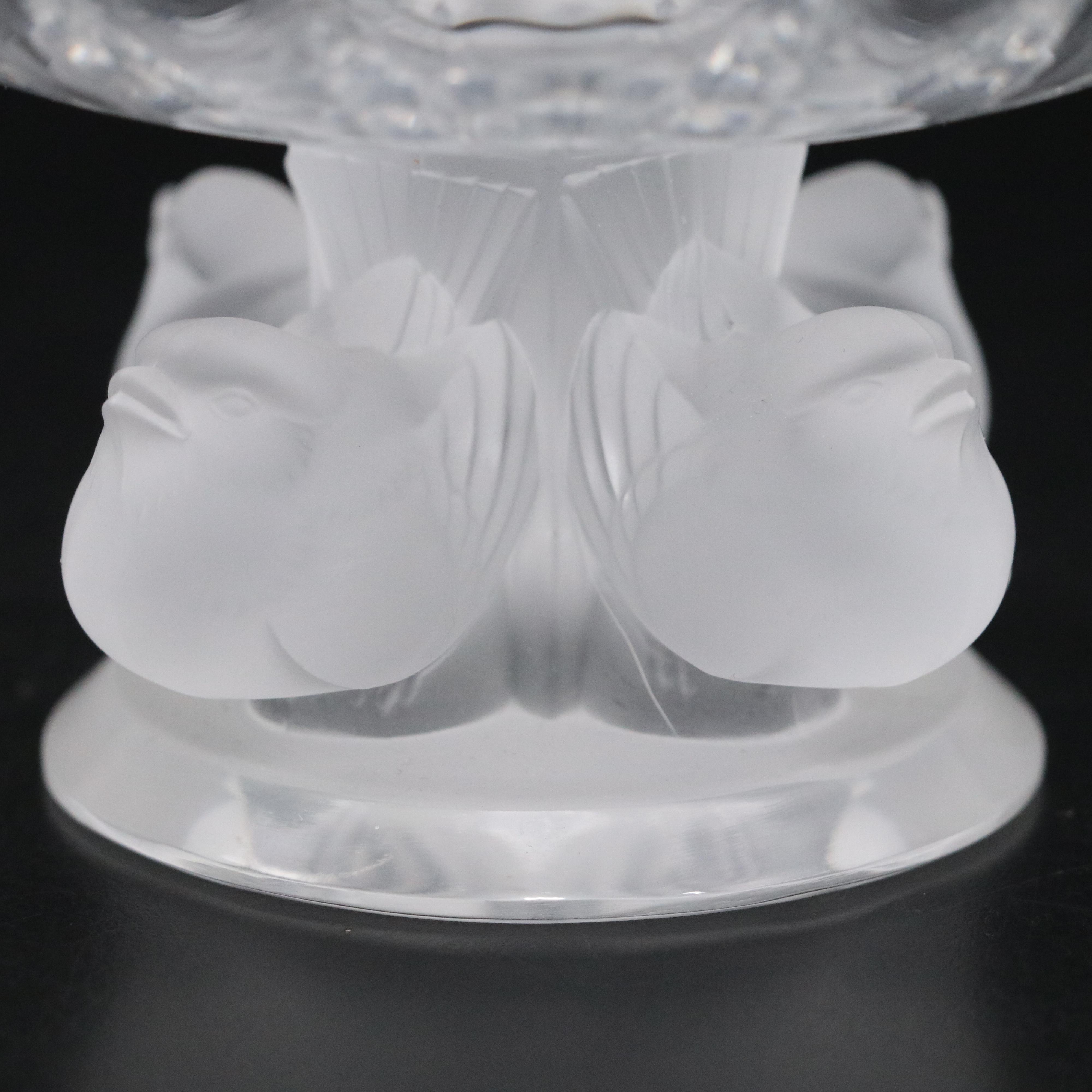 Lalique Crystal "Nogent" Centerpiece Bowl With Boar and Sparrow Figures
