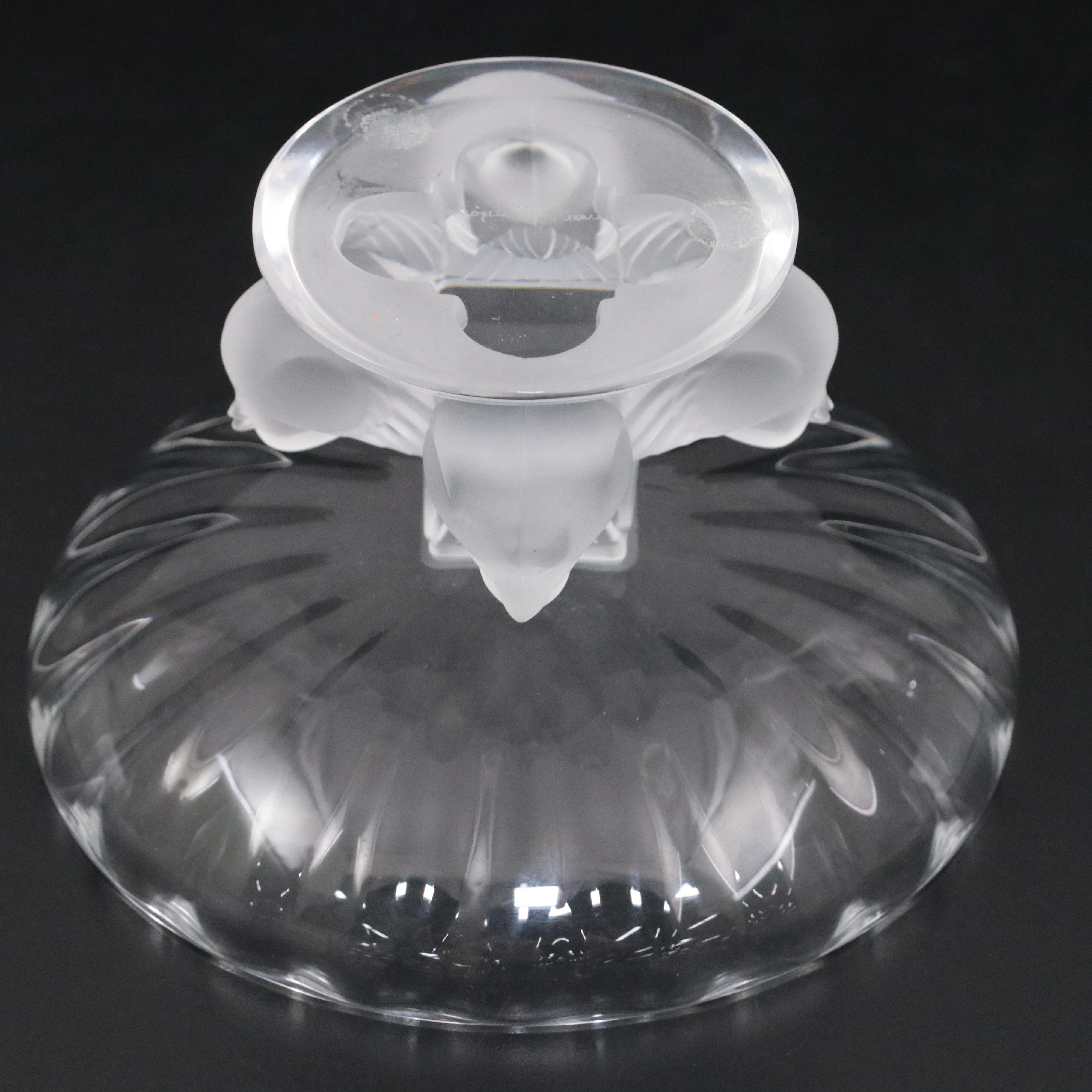 Lalique Crystal "Nogent" Centerpiece Bowl With Boar and Sparrow Figures