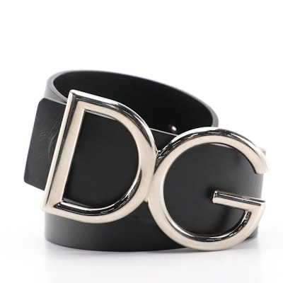Dolce & Gabbana DG Logo Belt in Black Leather