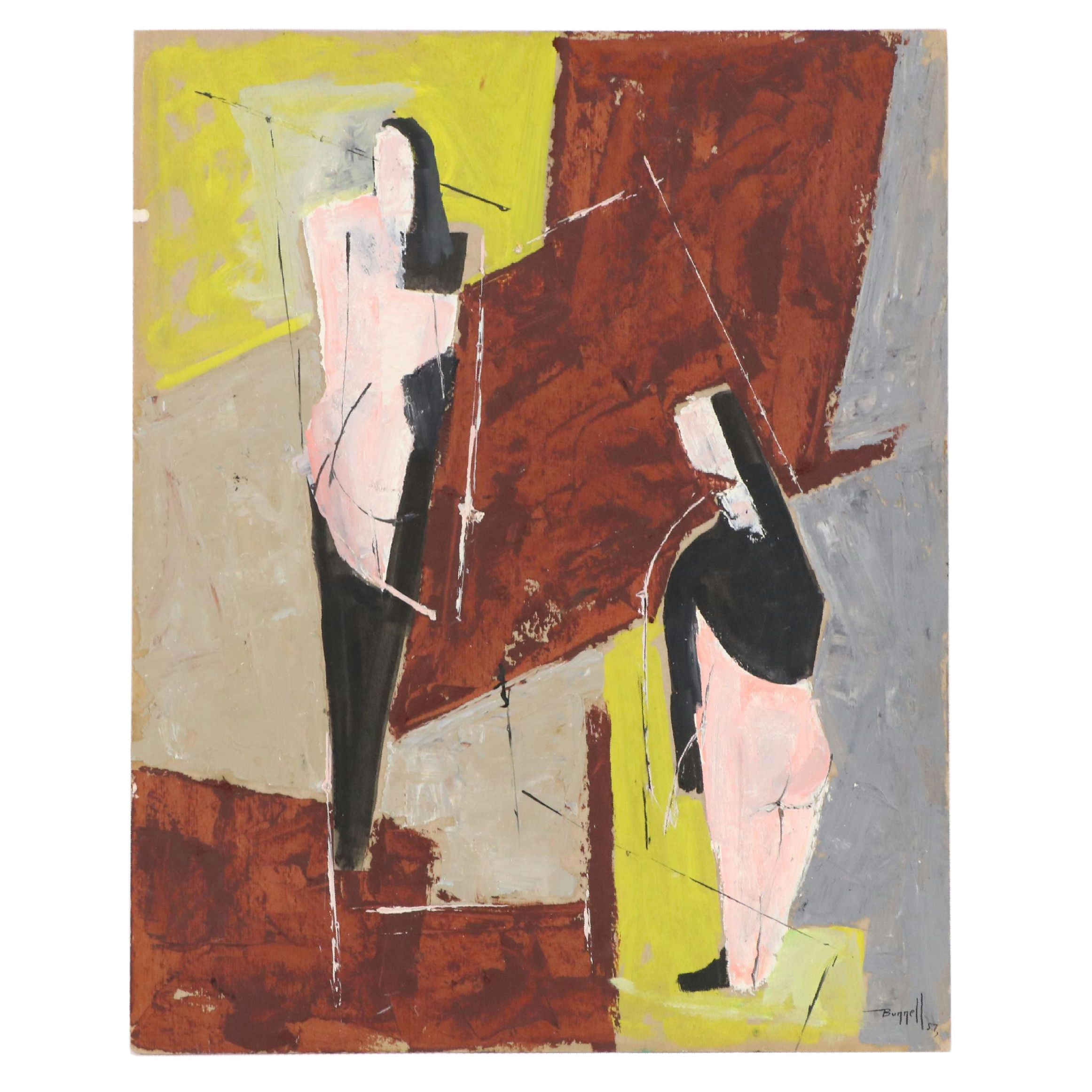 Charles Ragland Bunnell Modernist Figurative Oil Painting, 1957