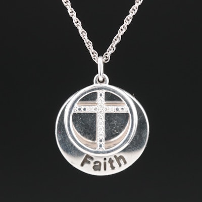 Sterling Diamond Cross "Faith" Pendant Necklace