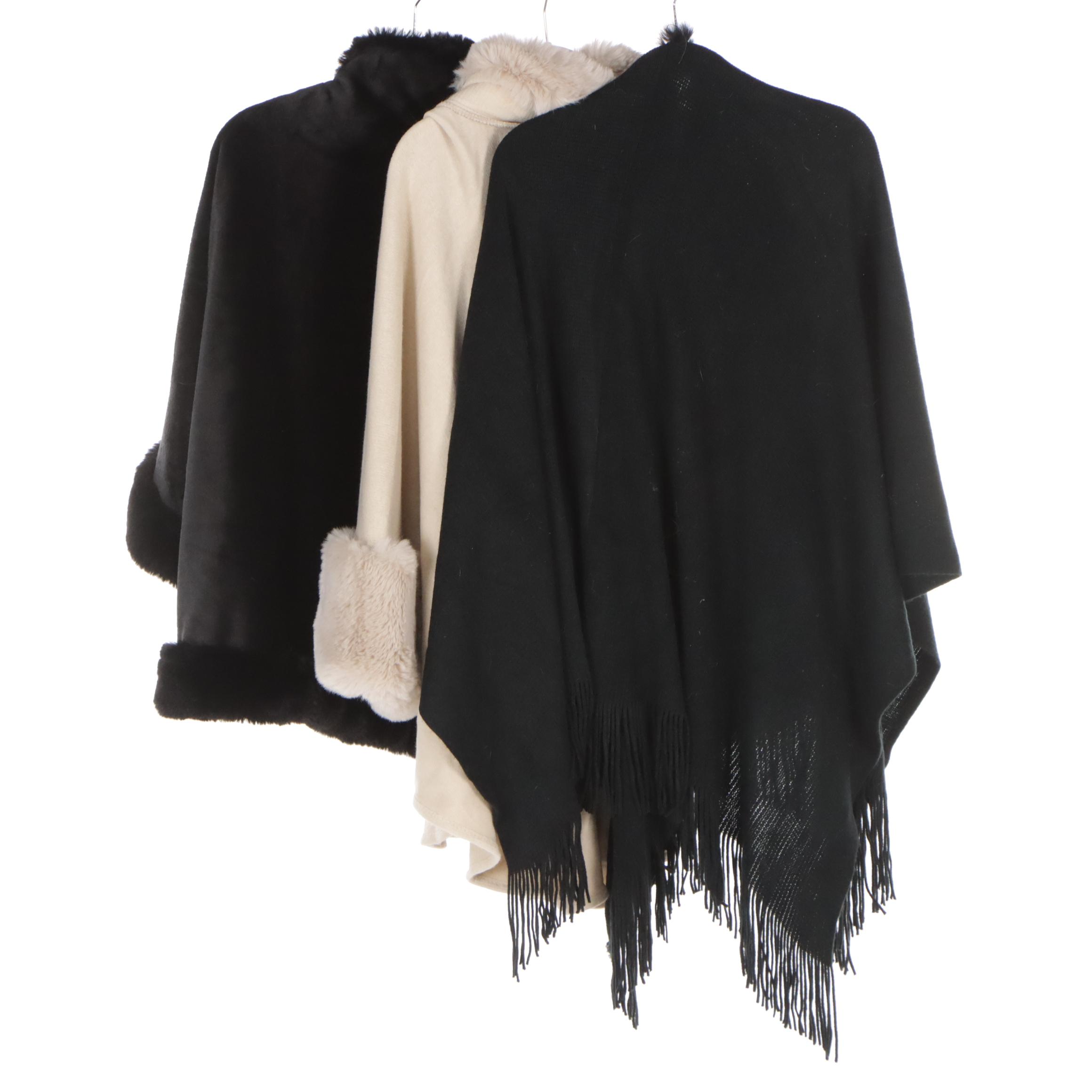 Knit Wrap with Rabbit Fur Trim with Faux Fur, and Faux Fur and Knit Cape Jackets