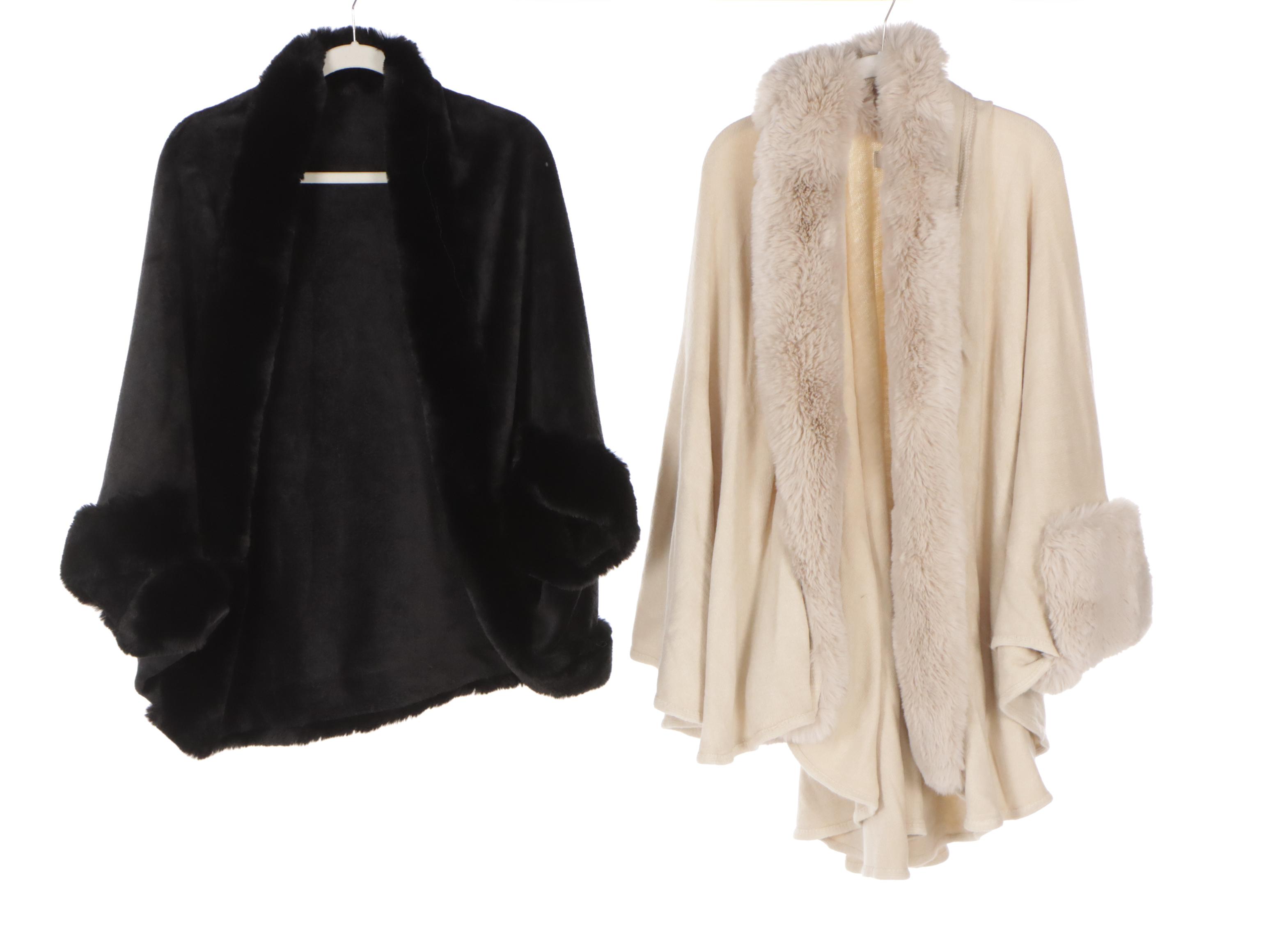 Knit Wrap with Rabbit Fur Trim with Faux Fur, and Faux Fur and Knit Cape Jackets