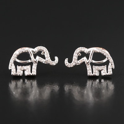 Sterling Diamond Elephant Stud Earrings