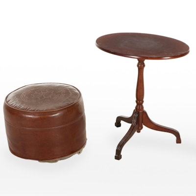 Bombay Company Tilt-Top End Table Plus Faux Leather Ottoman