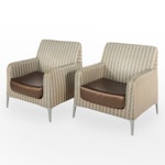 Two Loewenstein Modernist Style Powder-Coated Metal & Upholstered Armchairs