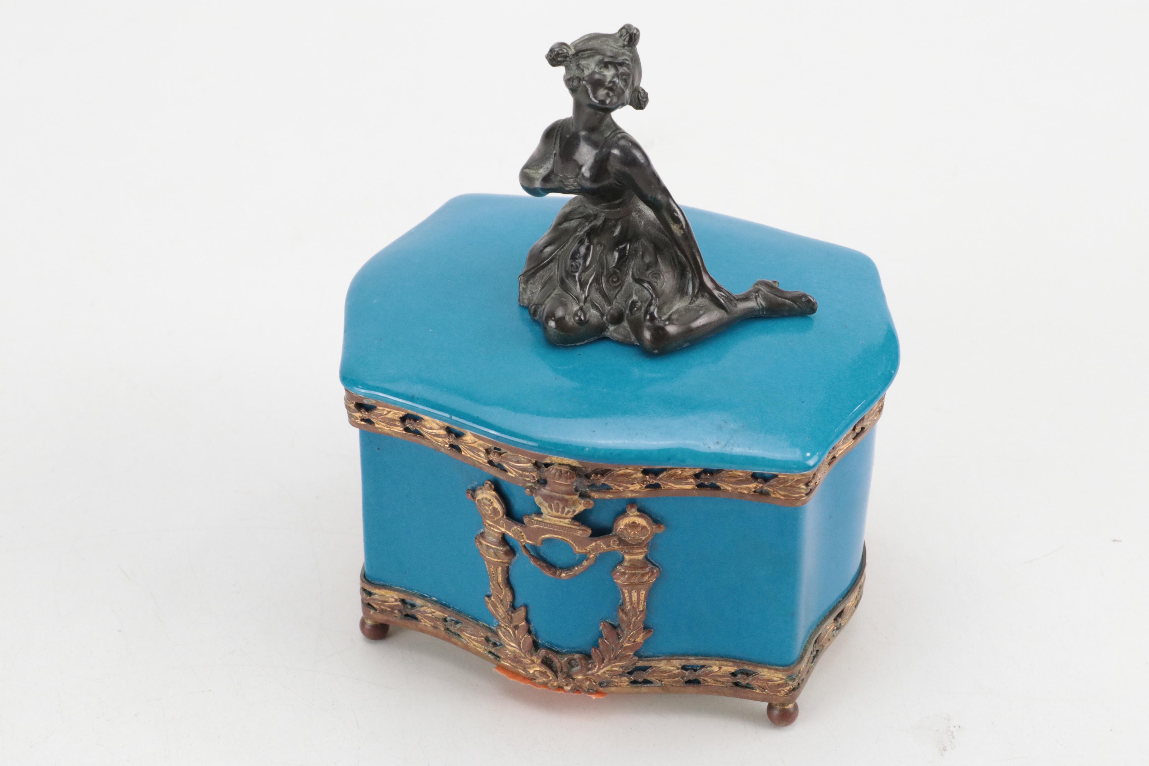 German Porcelain and Gilt Metal Mounted Vanity Box