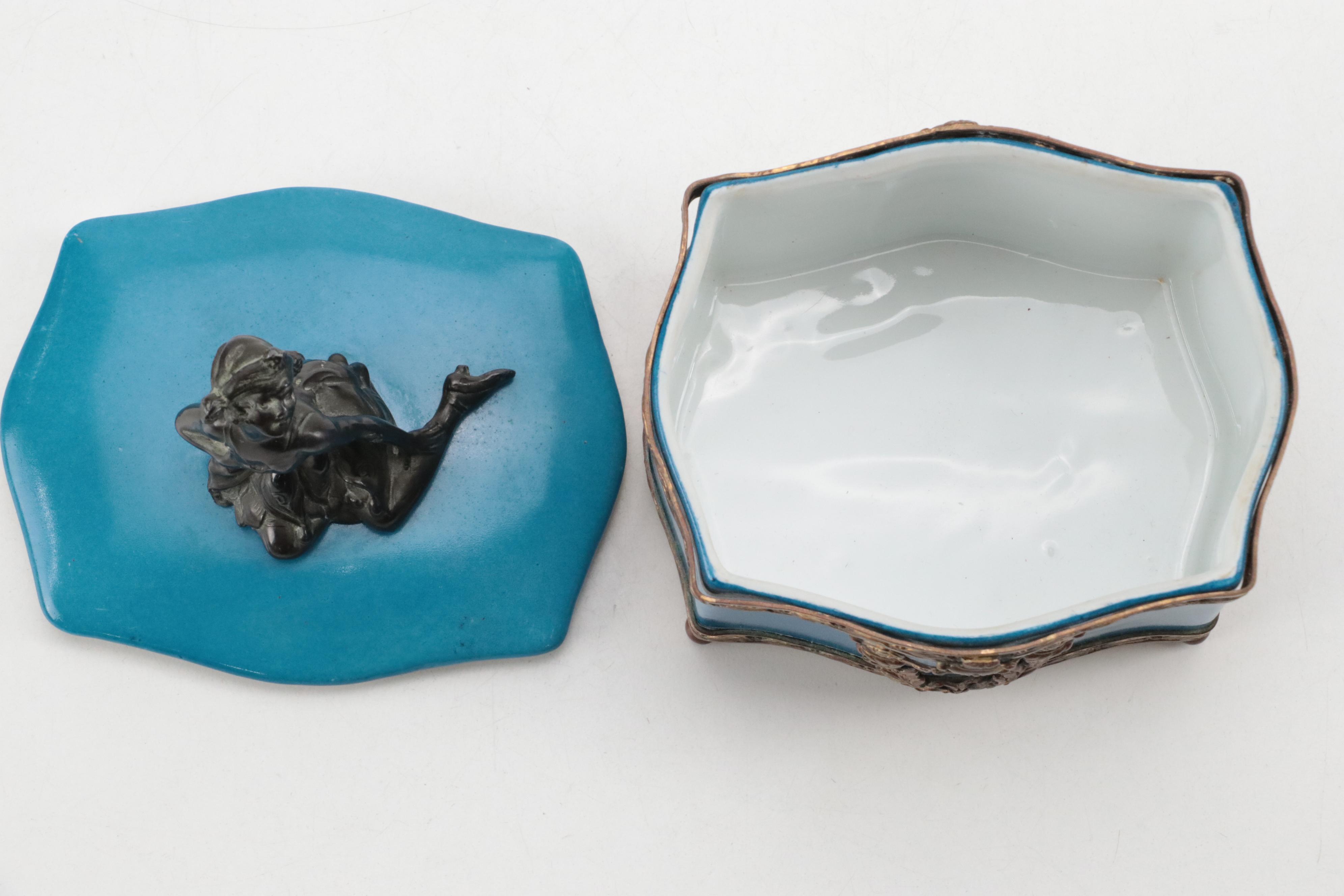 German Porcelain and Gilt Metal Mounted Vanity Box