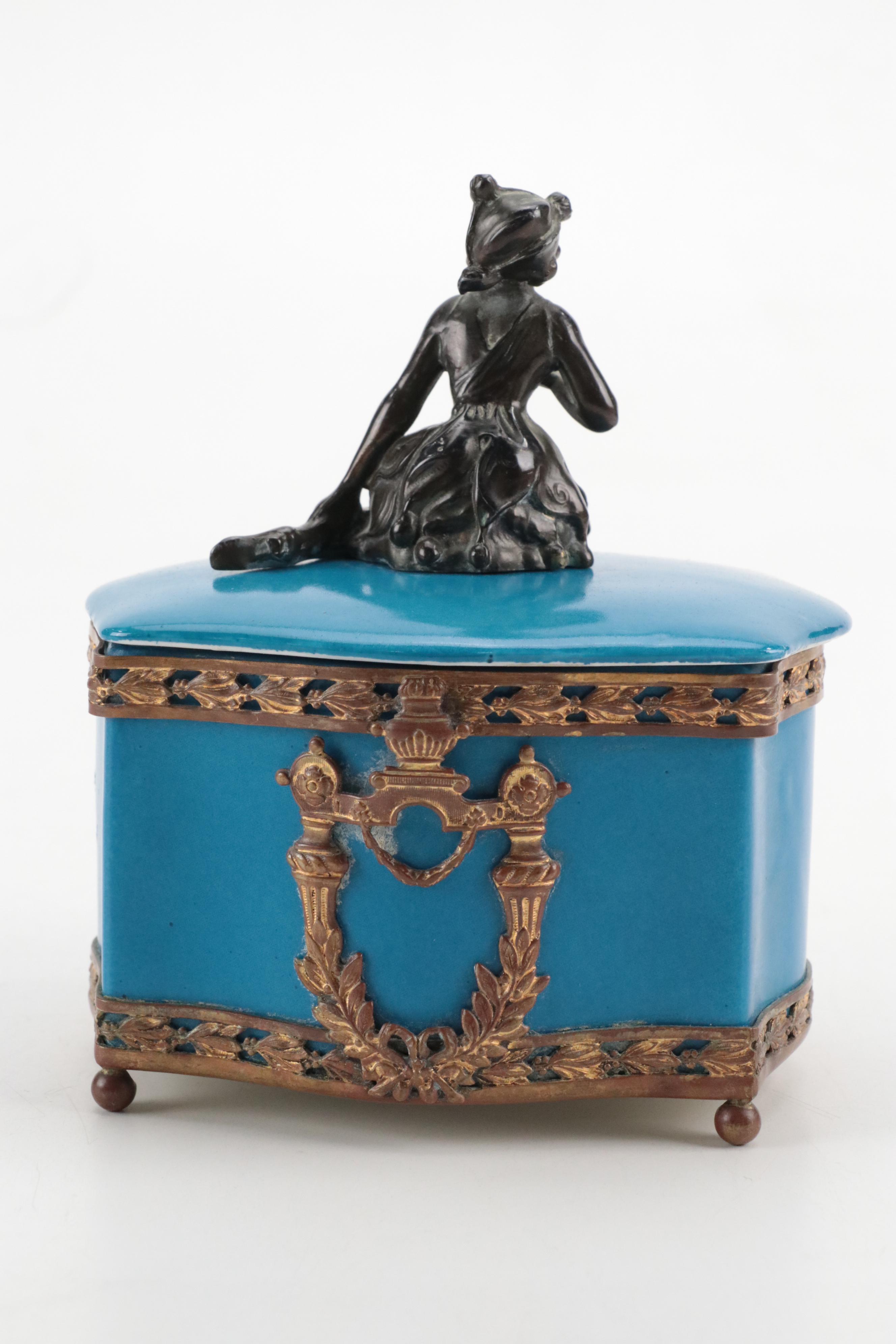 German Porcelain and Gilt Metal Mounted Vanity Box