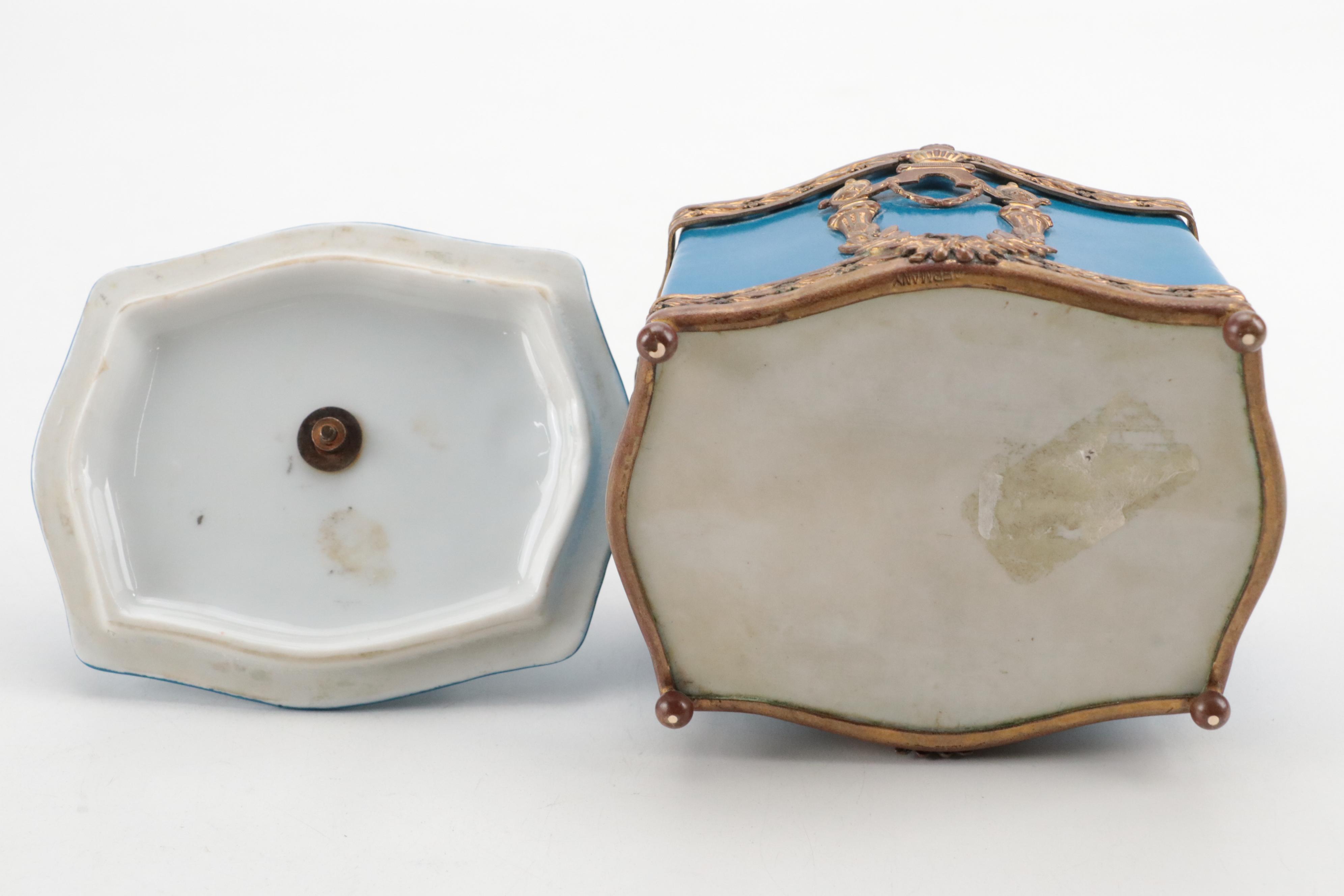 German Porcelain and Gilt Metal Mounted Vanity Box