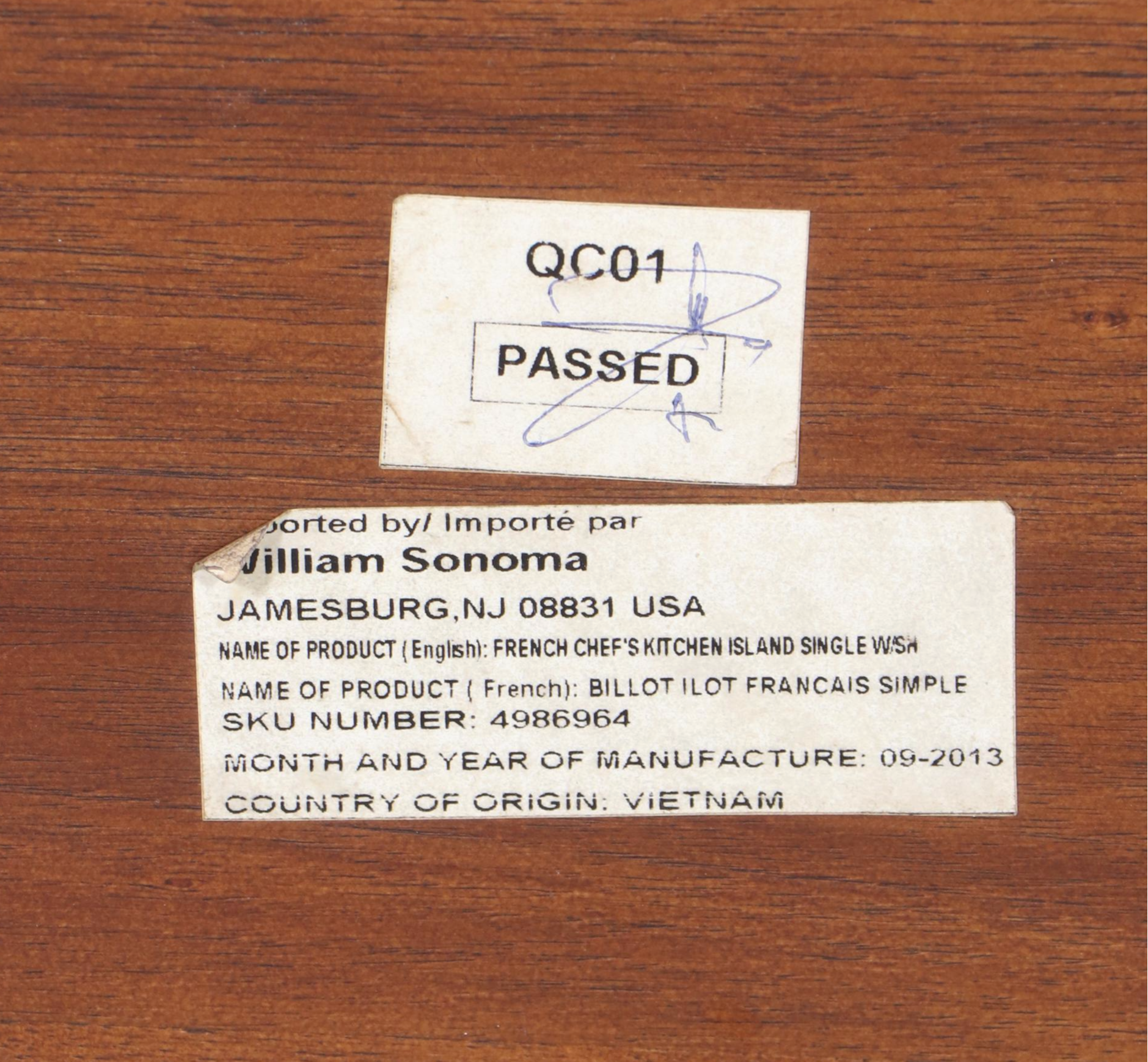 Williams Sonoma "French Chef's" Kitchen Island with Removable Butchers Block