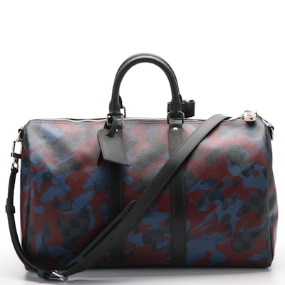 Louis Vuitton Keepall Bandoulière 45 Duffel Bag in Damier Cobalt Camouflage