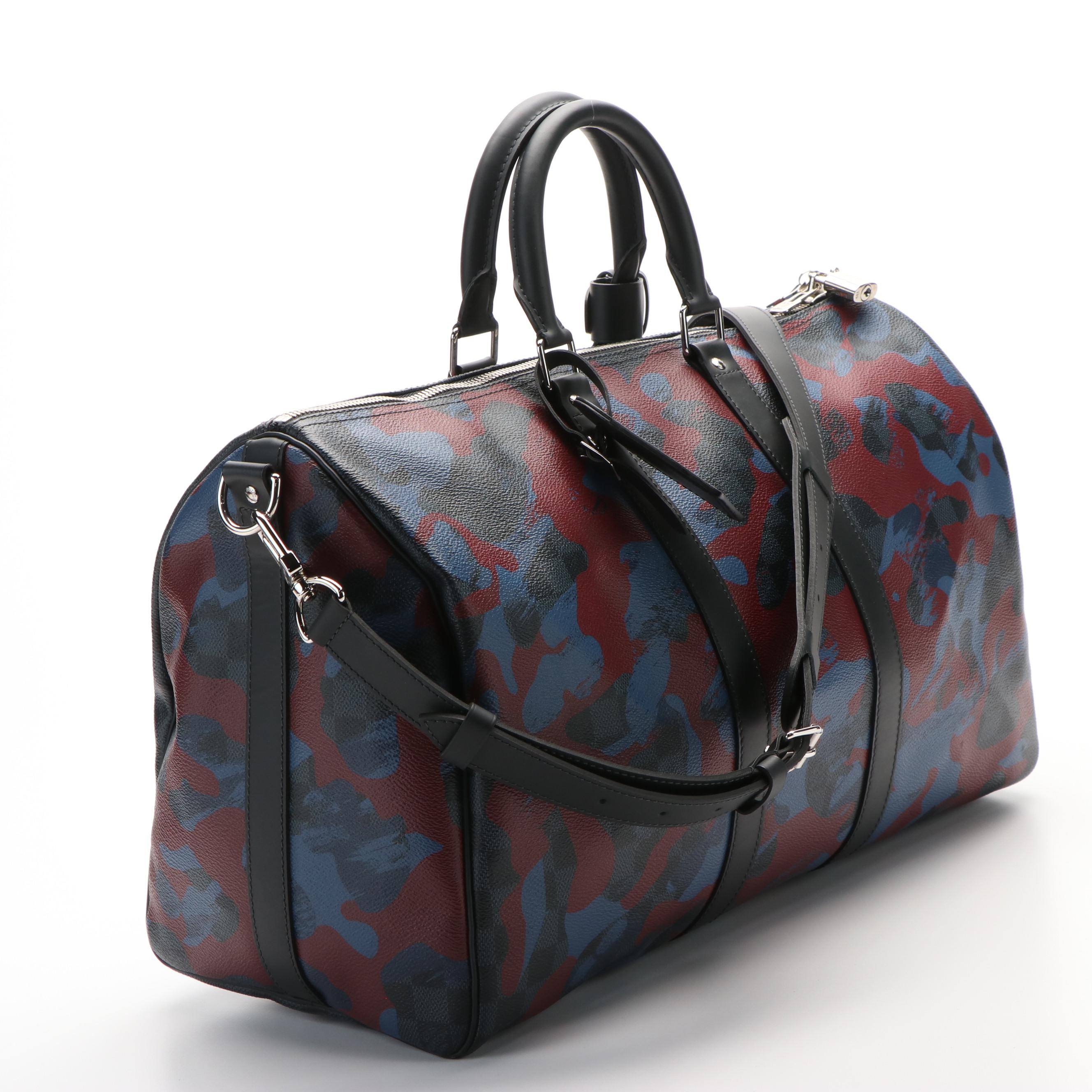 Louis Vuitton Keepall Bandoulière 45 Duffel Bag in Damier Cobalt Camouflage