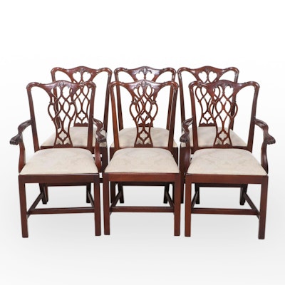 Six Chippendale Style Mahogany Dining Chairs, Late 20th Century