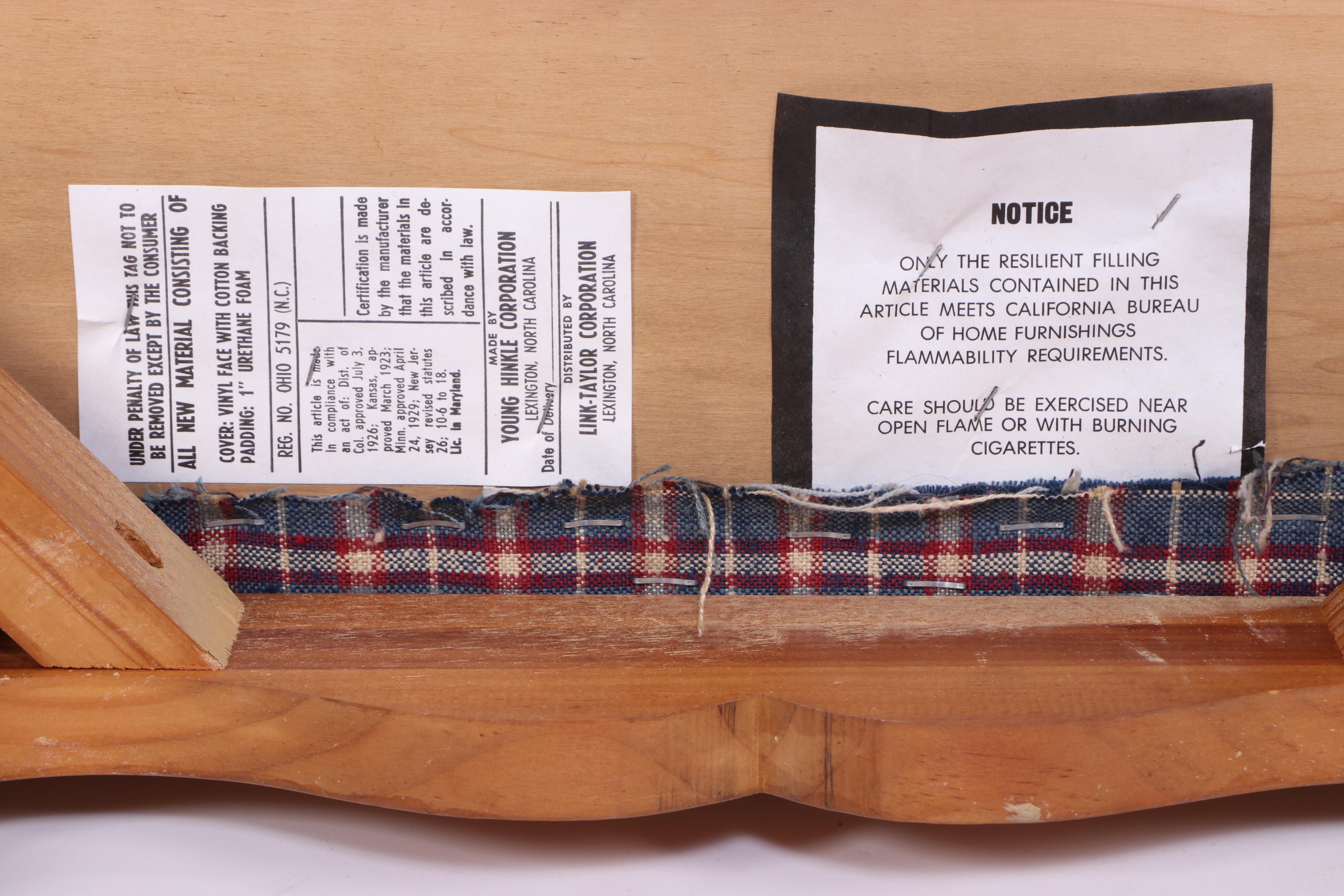 Young Hinkle Chippendale Style Pine and Plaid-Upholstered Stool